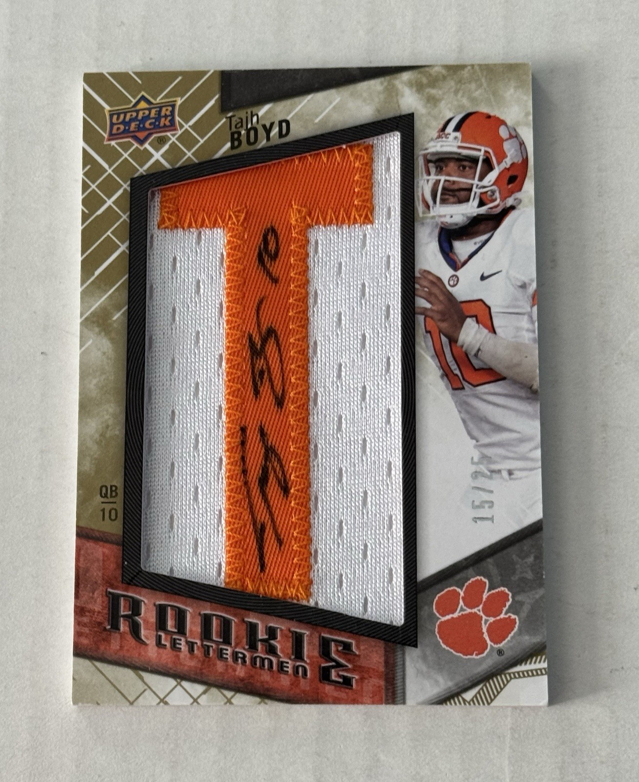 Tajh Boyd 2014 Upper Deck Rookie Lettermen Letter T Auto Patch /25 Clemson Tiger