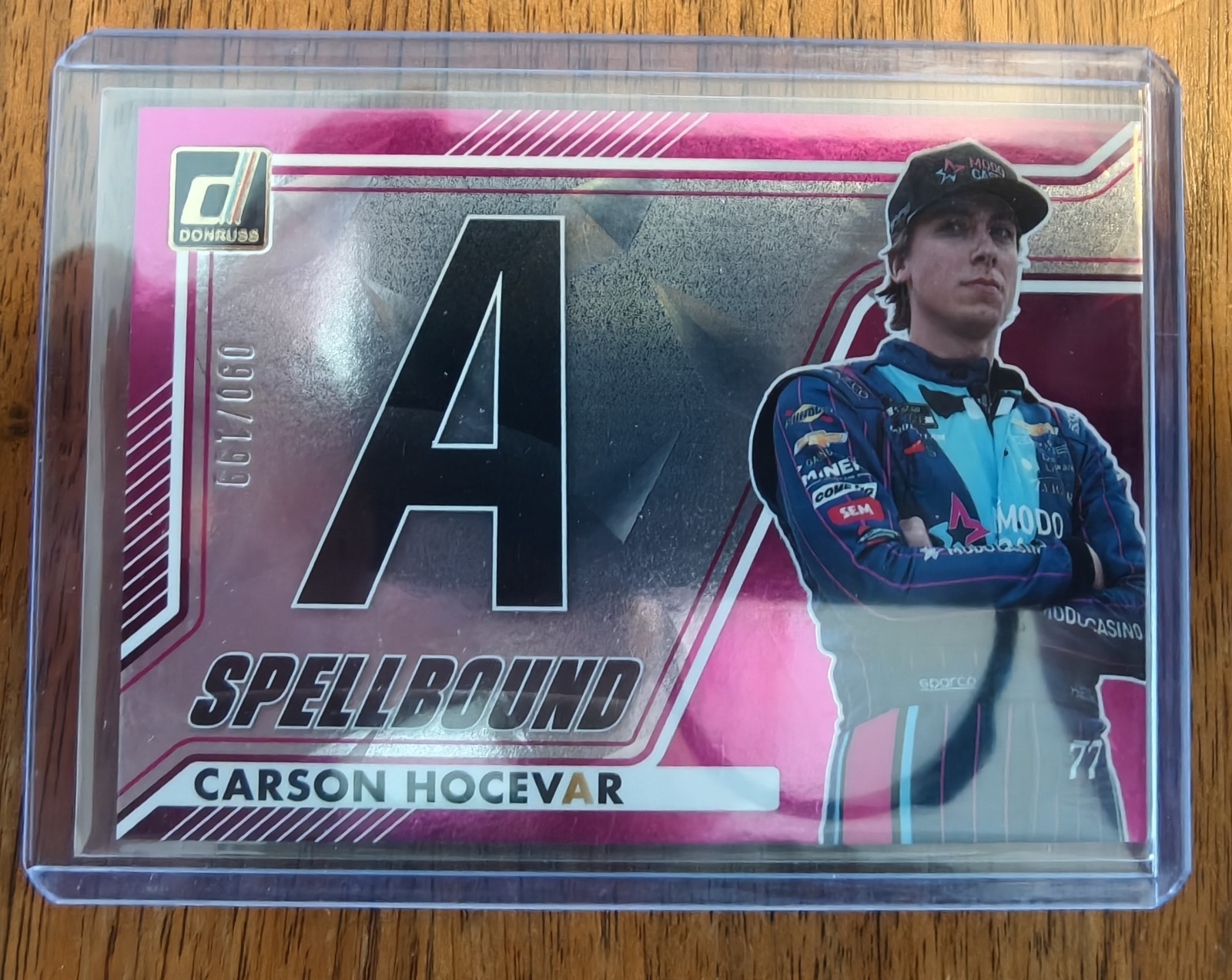 Carson Hocevar 90/199 Pink Prizm 2026 NASCAR PANINI – DONRUSS RACING Card