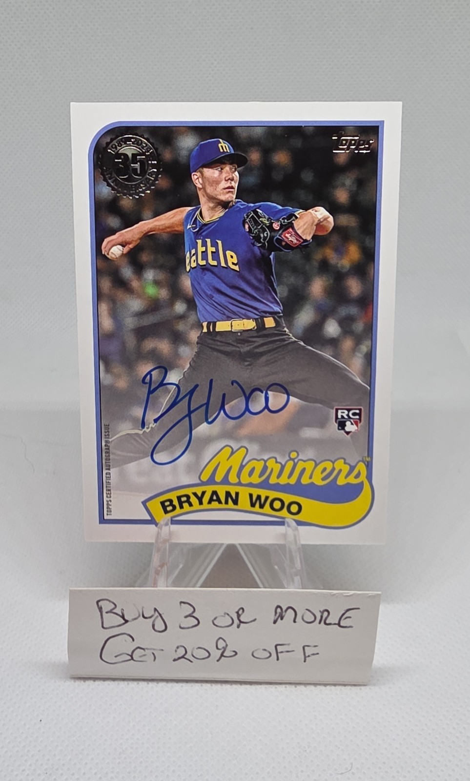2024 Topps Series 1 1989 Topps Baseball Auto Bryan Woo #89BA-BWOO Mariners RC