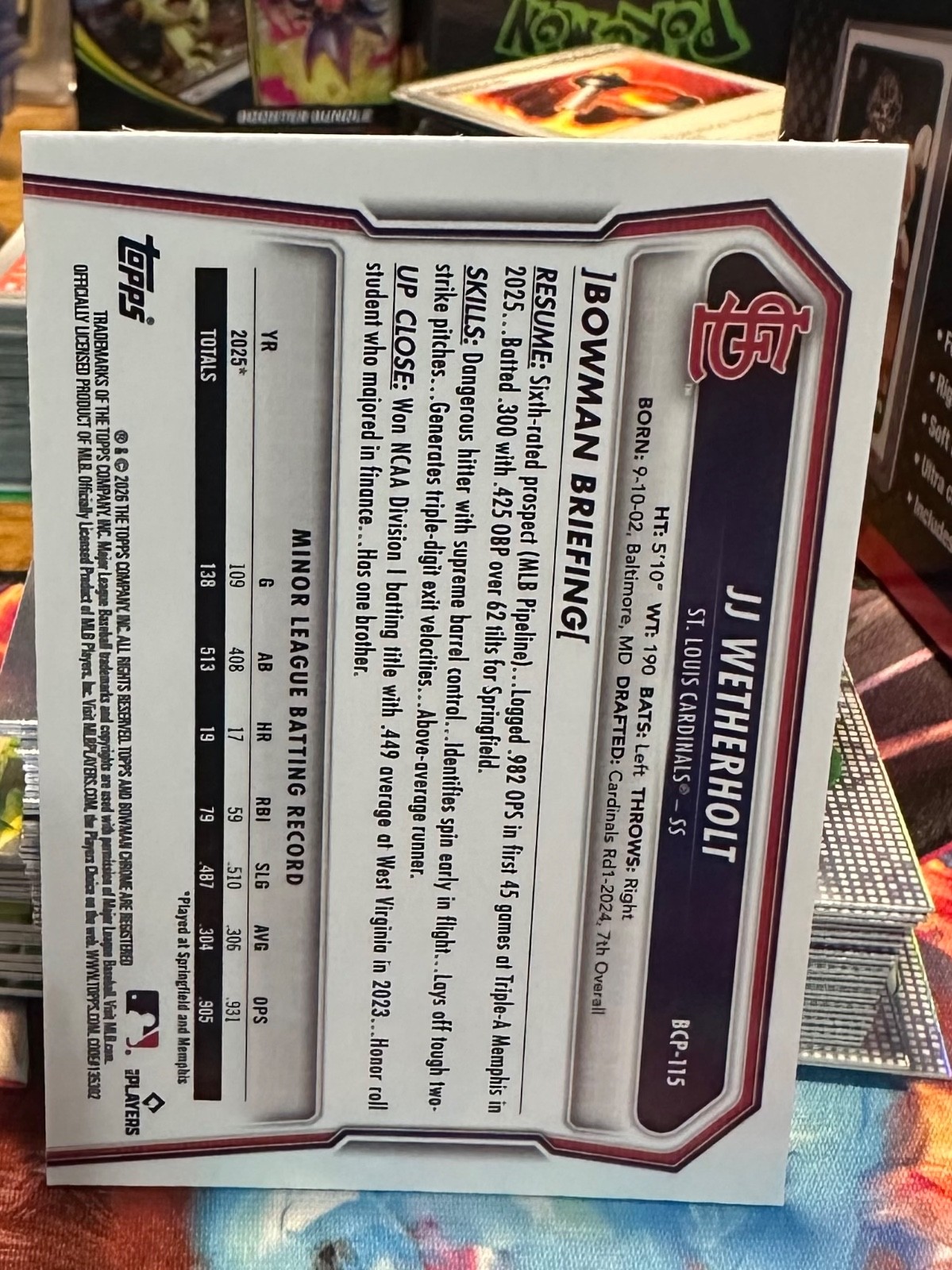 2026 Bowman Chrome JJ WEATHERHOLT Shortstop St Louis Cardinals BCP-115
