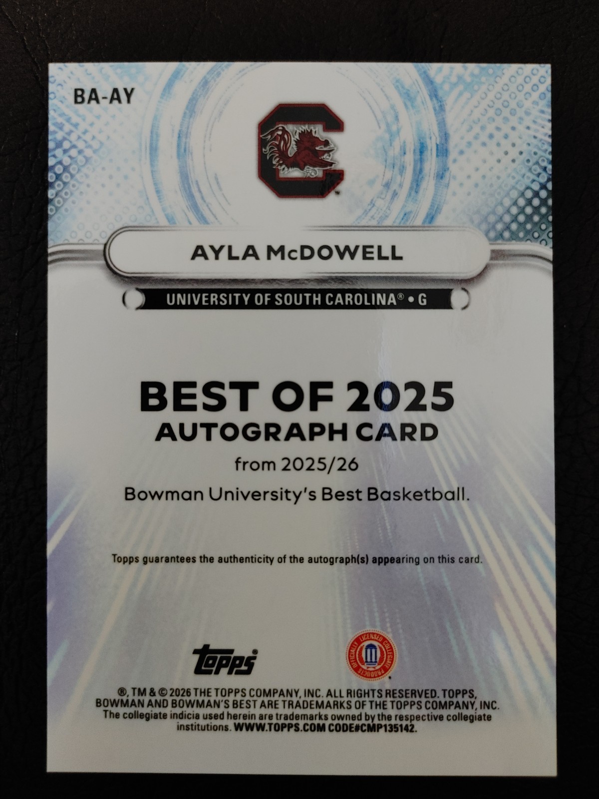 25/26 Bowman Best U Ayla Mcdowell Orange Mini Diamond Best Of Auto #BA-AY 18/25