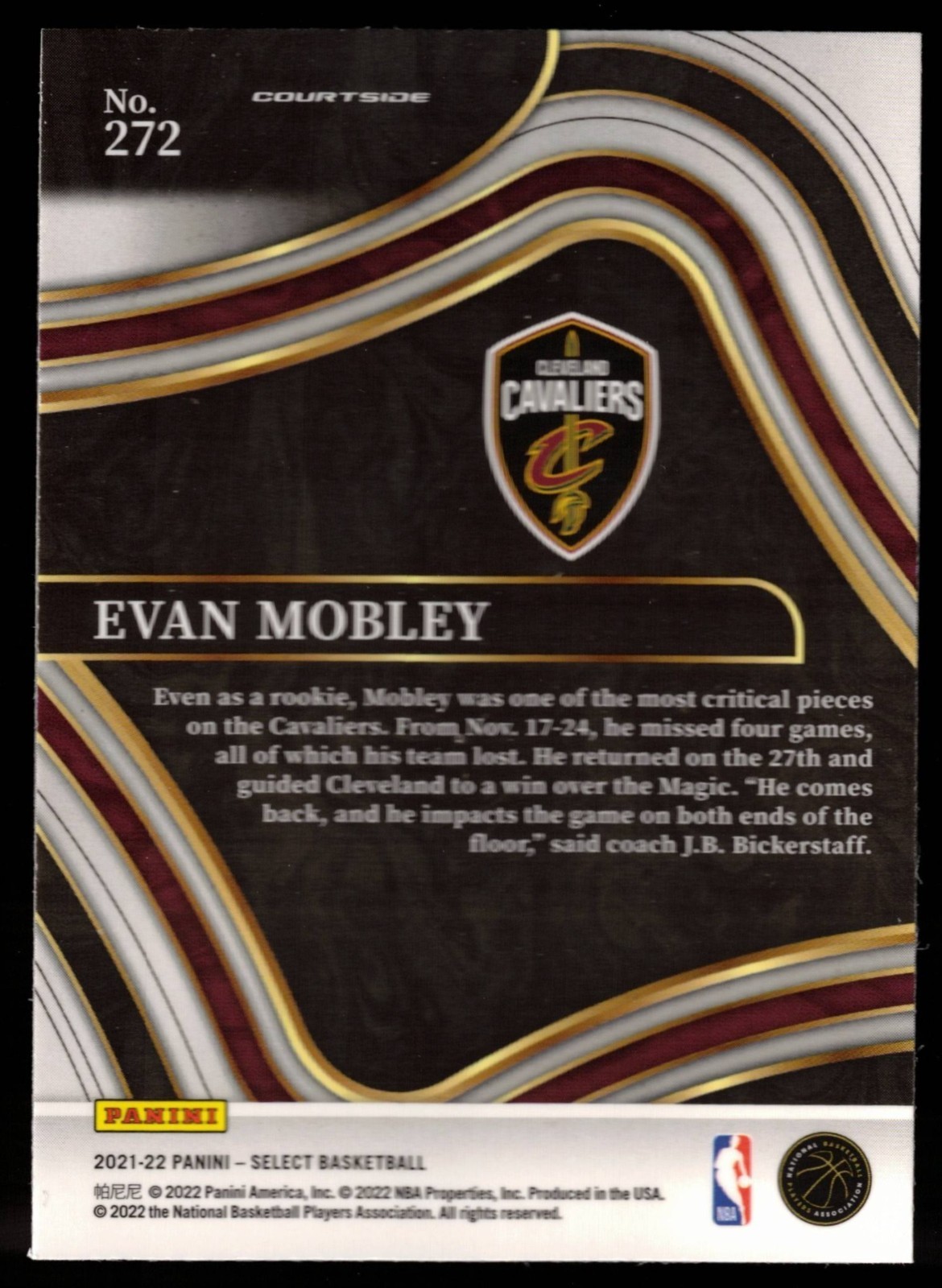 Evan Mobley – 2021-22 Panini Select Blue Courtside #272 (RC) FREE SHIPPING!!