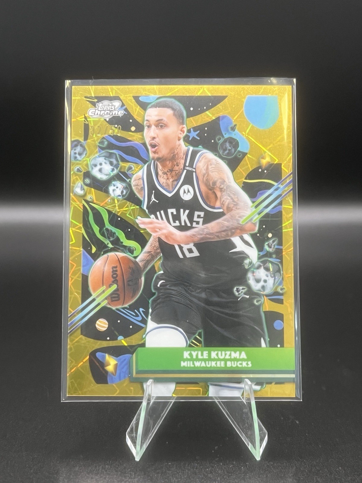 2025-26 Topps Chrome Cosmic #108 Kyle Kuzma Gold Interstellar Refractor /50