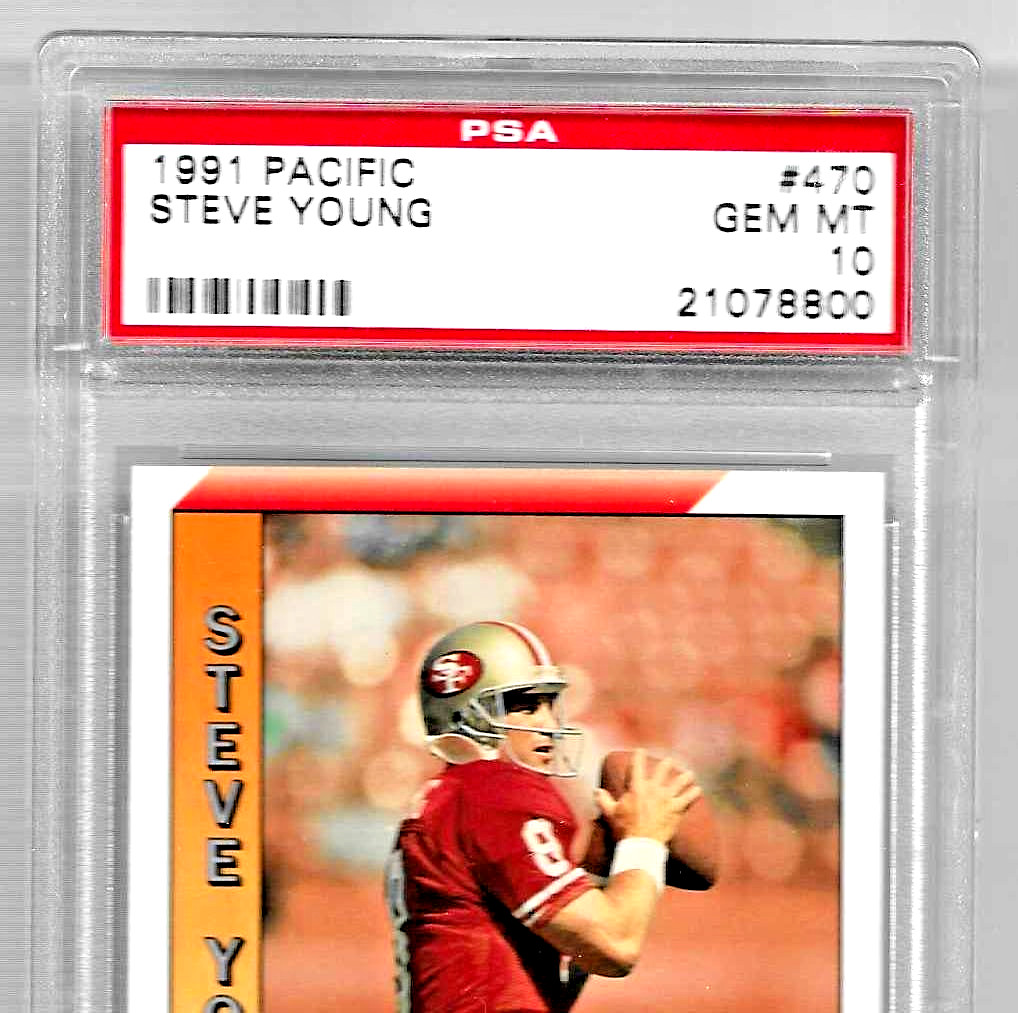 1991 PACIFIC FOOTBALL CARD #470 HOF STEVE YOUNG GRADED PSA 10 L0W POP NFL 49ERS