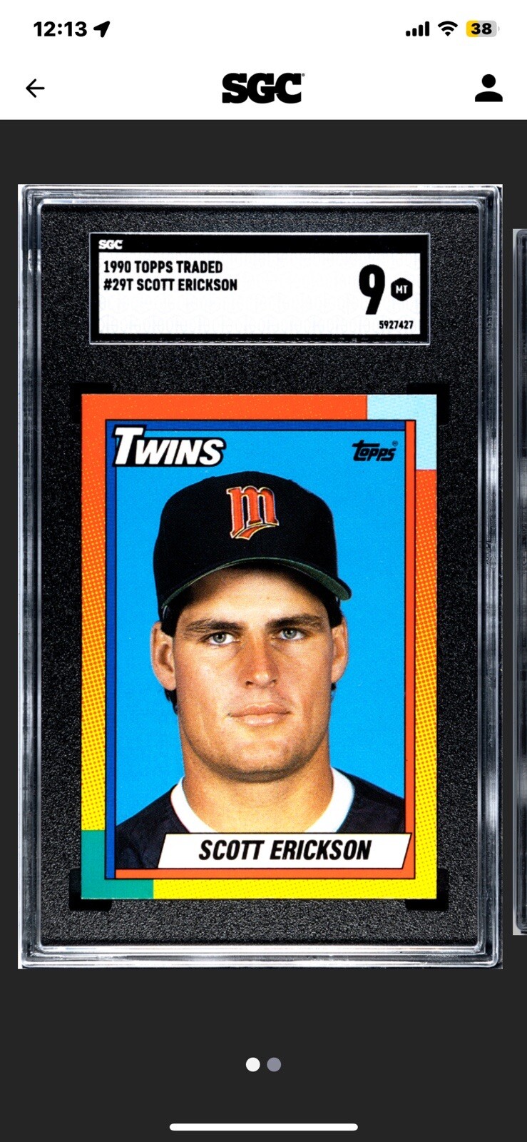 1990 Topps Traded #29T Scott Erickson rookie card GRADED SGC 9