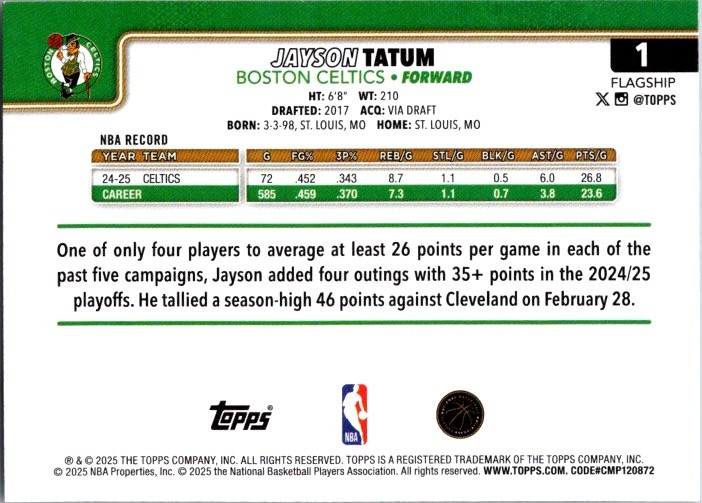 2025-26 Topps #1 Jayson Tatum