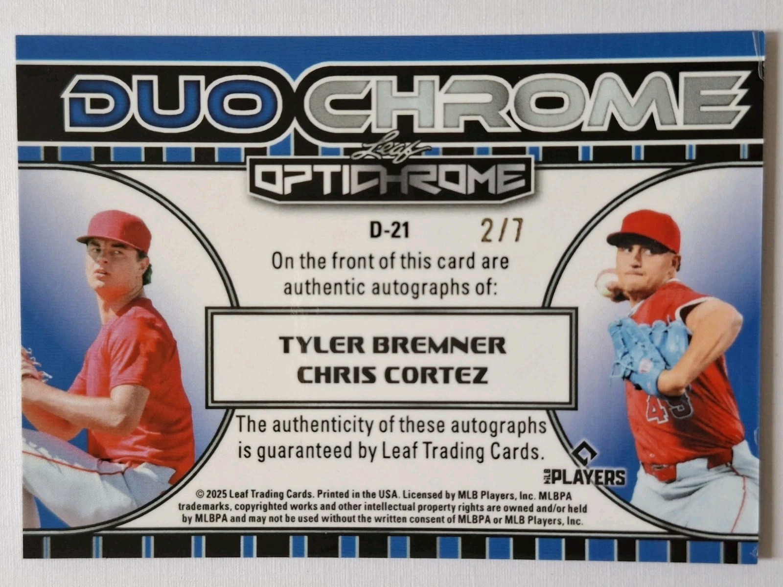 2025 Leaf Optichrome Tyler Bremner Chris Cortez Duo Chrome Auto #D-21 Silver 2/7