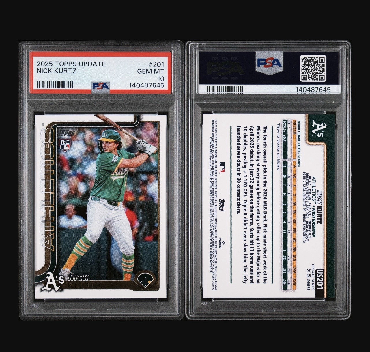 Nick Kurtz PSA 10- 2025 Topps Update #US201 Athletics Rookie