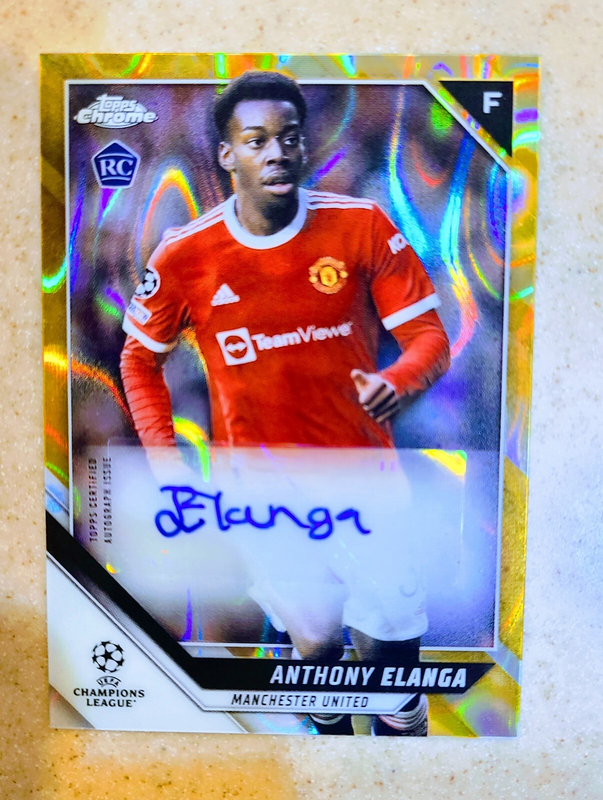 2021-22 Topps Chrome UEFA Anthony Elanga GOLD LAVA REFRACTOR RC AUTO SSP NEW