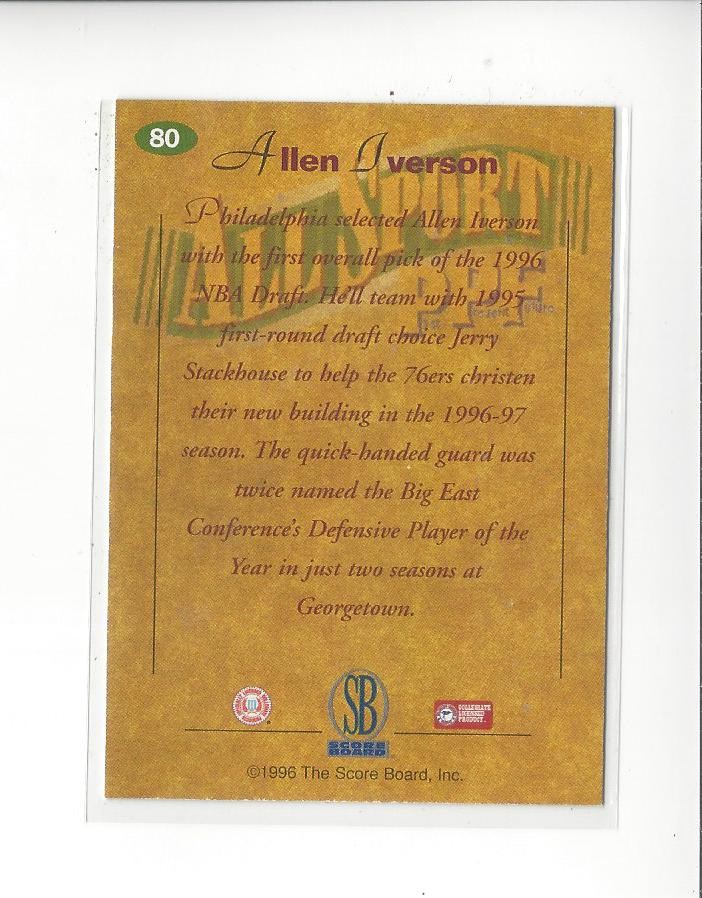 1996-97 Score Board All Sport PPF #80 Allen Iverson RC Rookie 76ers