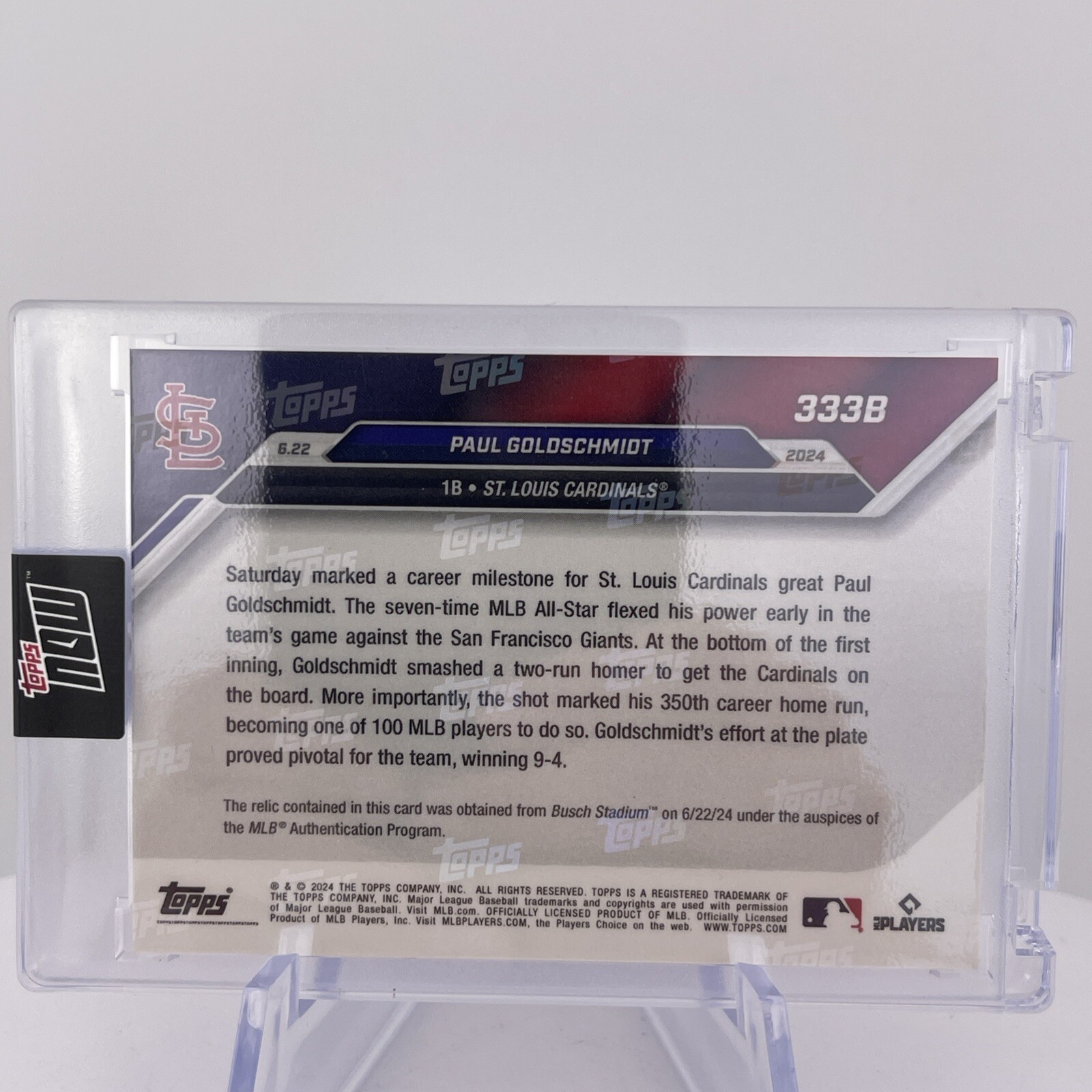 Paul Goldschmidt #08/99 Base Relic “350th Career Homer” 2024 Topps Now 333B
