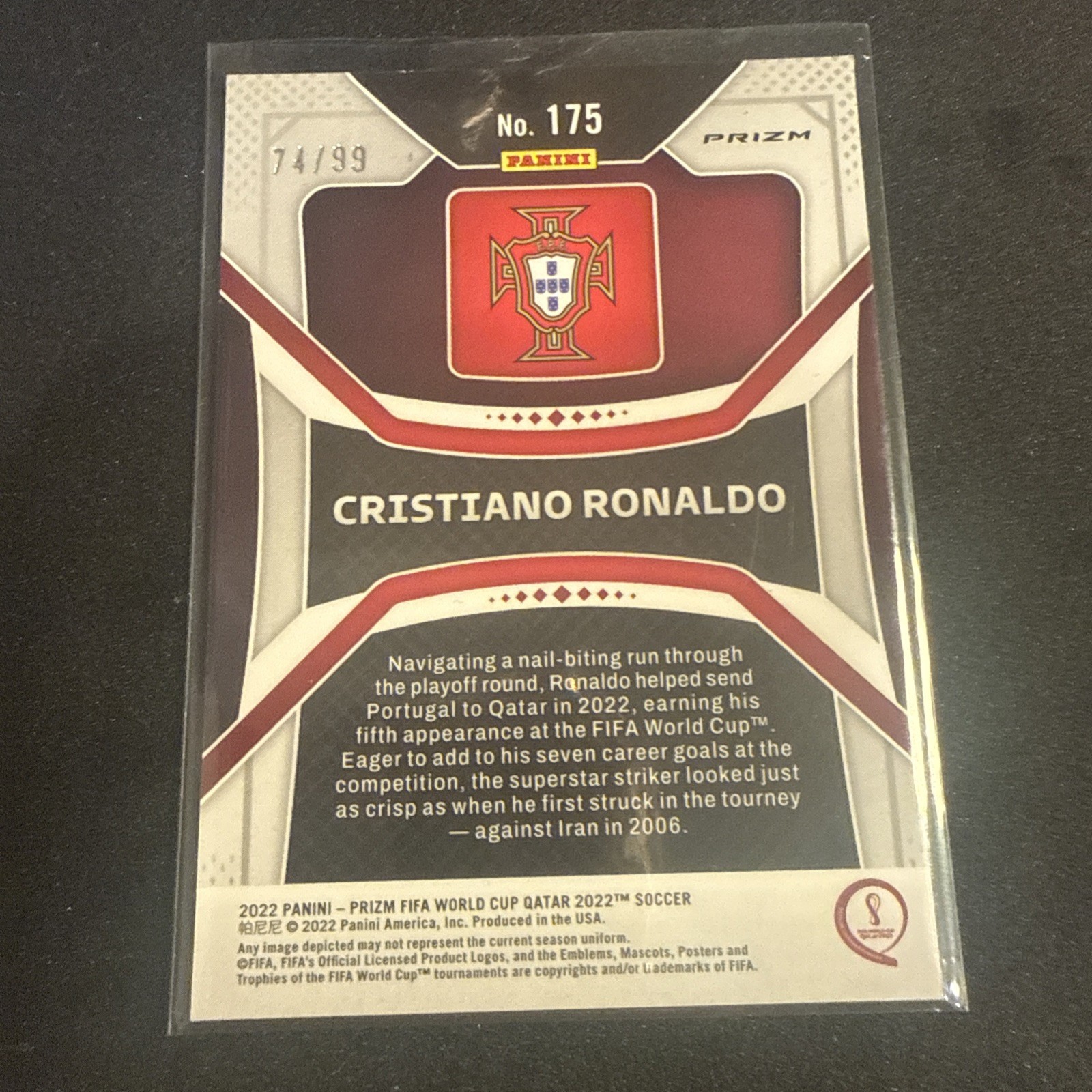 Cristiano Ronaldo PURPLE WAVE Parallel /99 2022 Prizm World Cup Qatar #175 RARE