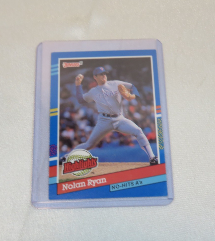 1991 Donruss Nolan Ryan MLB Card #BC-3 Highlighting No – Hits A’s – 35 PT Sleeve