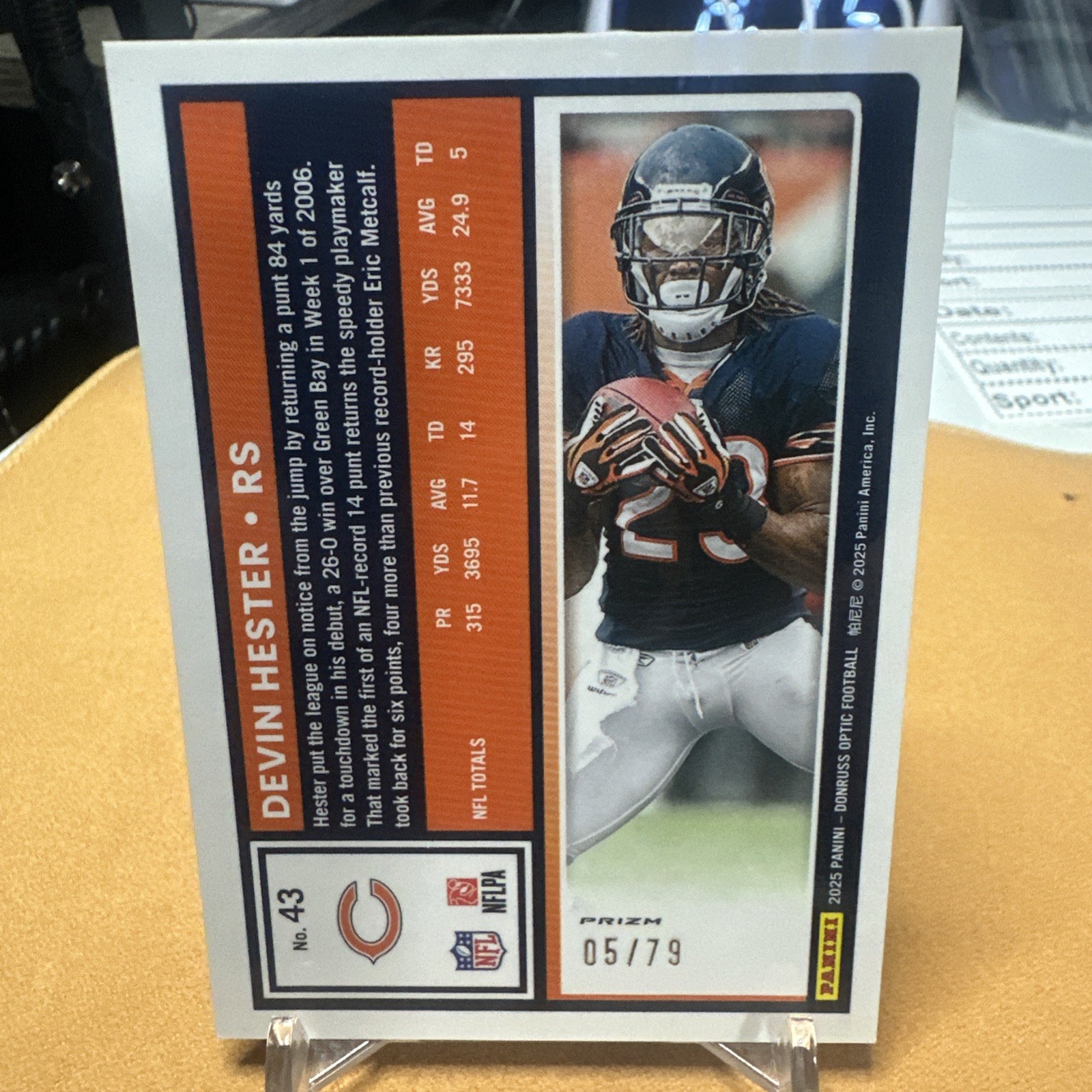 2025 Panini Donruss Optic – Devin Hester #43 Orange Scope Prizm /79