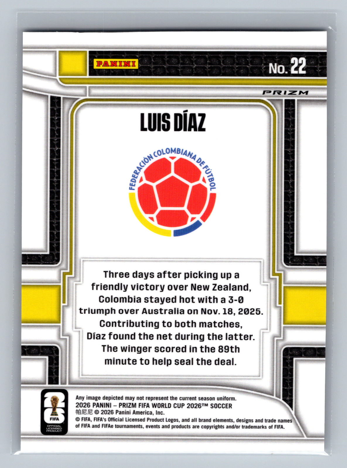 Luis Diaz 2026 Panini Prizm Wolrd Cup Scorers Club Wave Prizm #22
