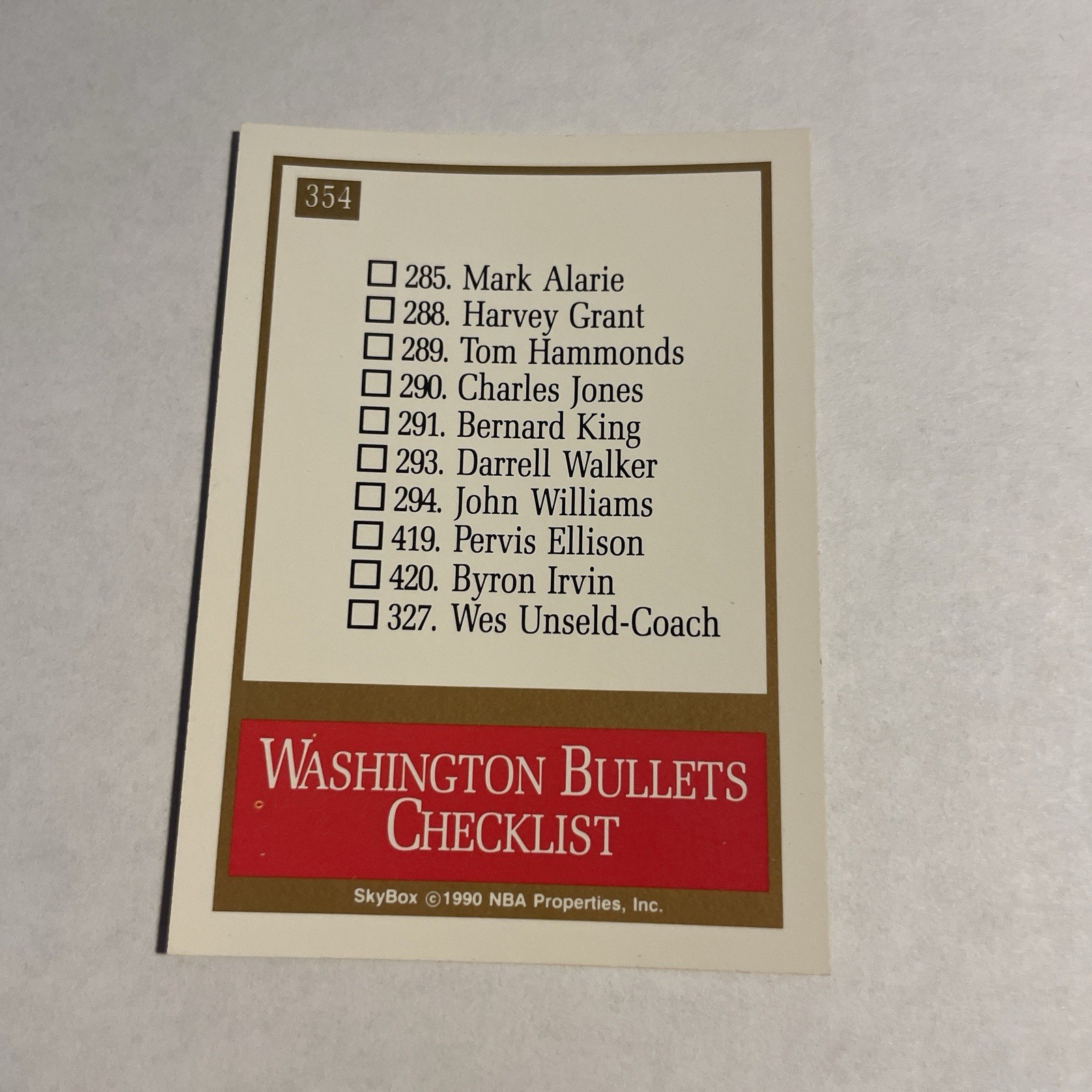 1990-91 SkyBox #354 Washington Bullets