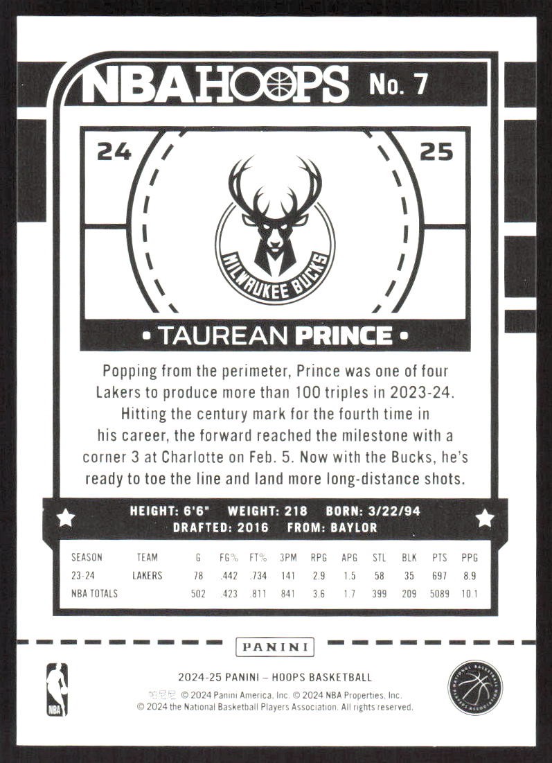 6100J 2024-25 Hoops #7 Taurean Prince Silver #/199