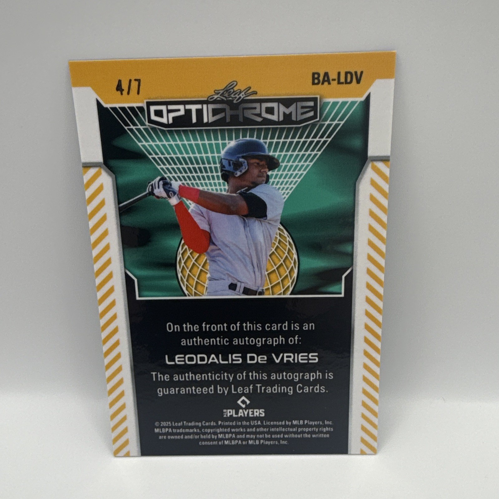 Leaf Optichrome Leodalis De Vries Autograph Insert Baseball Trading Card /7