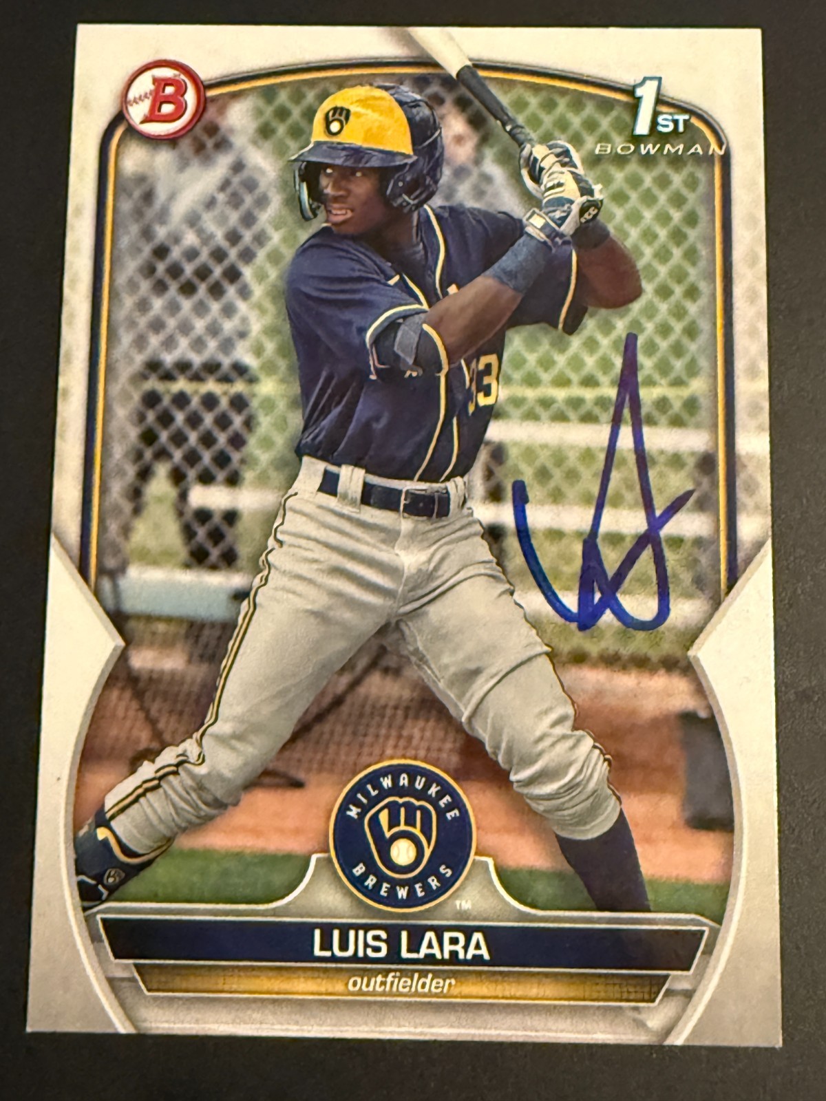 Luis Lara Signed Auto Autographed 2023 1st Bowman BP-100 Brewers IP GTP