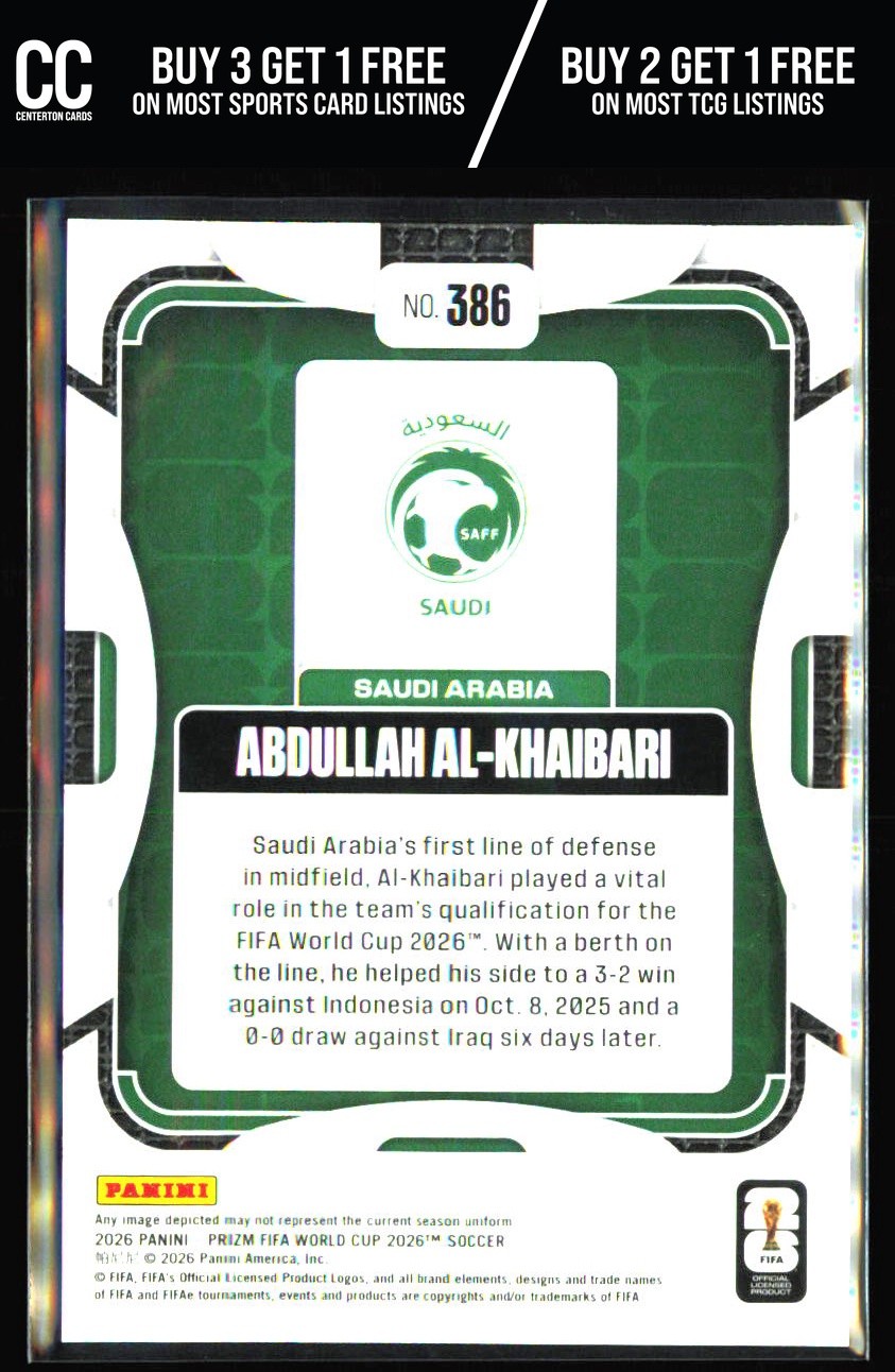 Abdullah Al-Khaibari 2026 Panini Prizm FIFA World Cup #386 RC Saudi Arabia