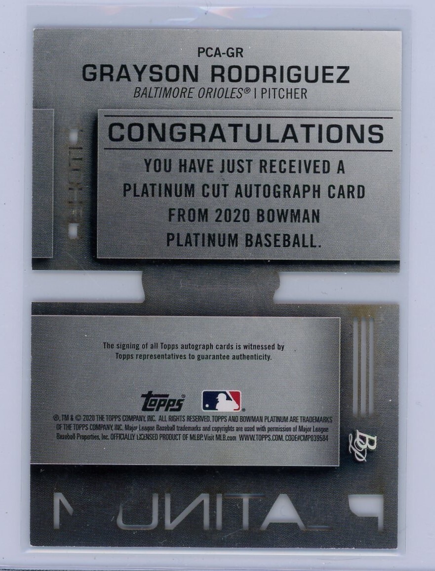 Grayson Rodriguez Bowman Platinum Die-Cut Autograph SerialNumbered #11/50….