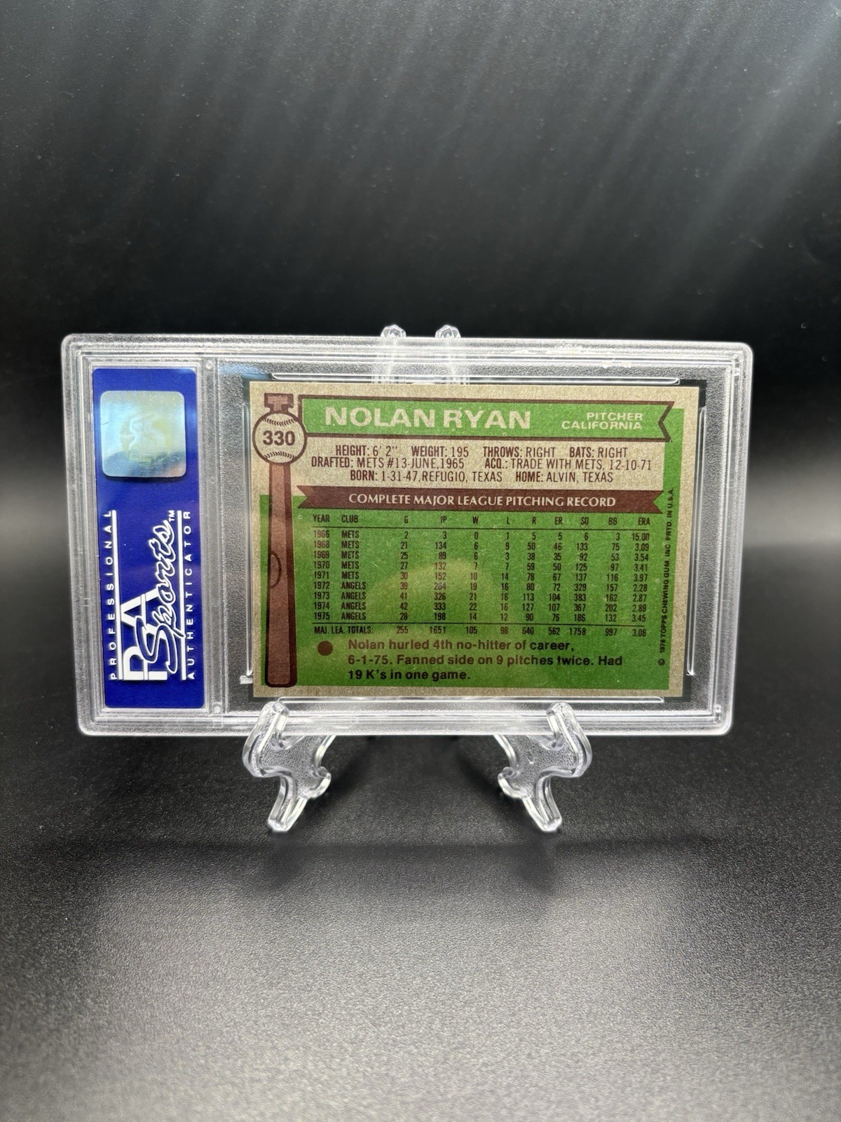 1976 Topps Nolan Ryan #330 PSA 8 FANTASTIC EYE APPEAL!
