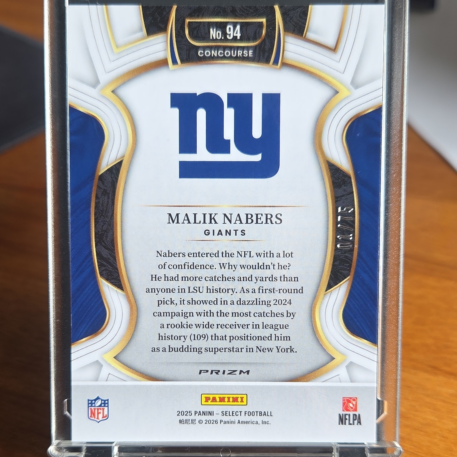 Malik Nabers 2025 Panini Select Purple Prizm 1/75 #94 Jersey Match Giants 🔥