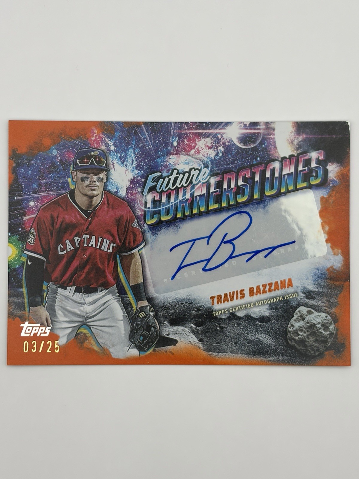 2025 TOPPS PRO DEBUT TRAVIS BAZZANA FUTURE CORNERSTONES ORANGE FOIL 3/25 AUTO