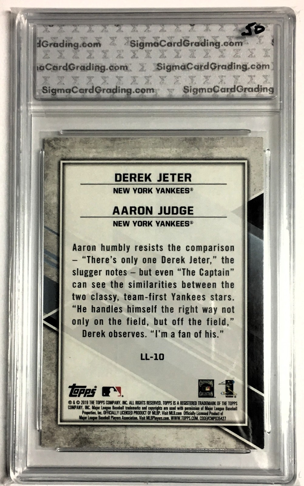 2019 D. JETER / A. JUDGE TOPPS FIRE #LL-10 LASTING LEGACIES GEM MINT 10