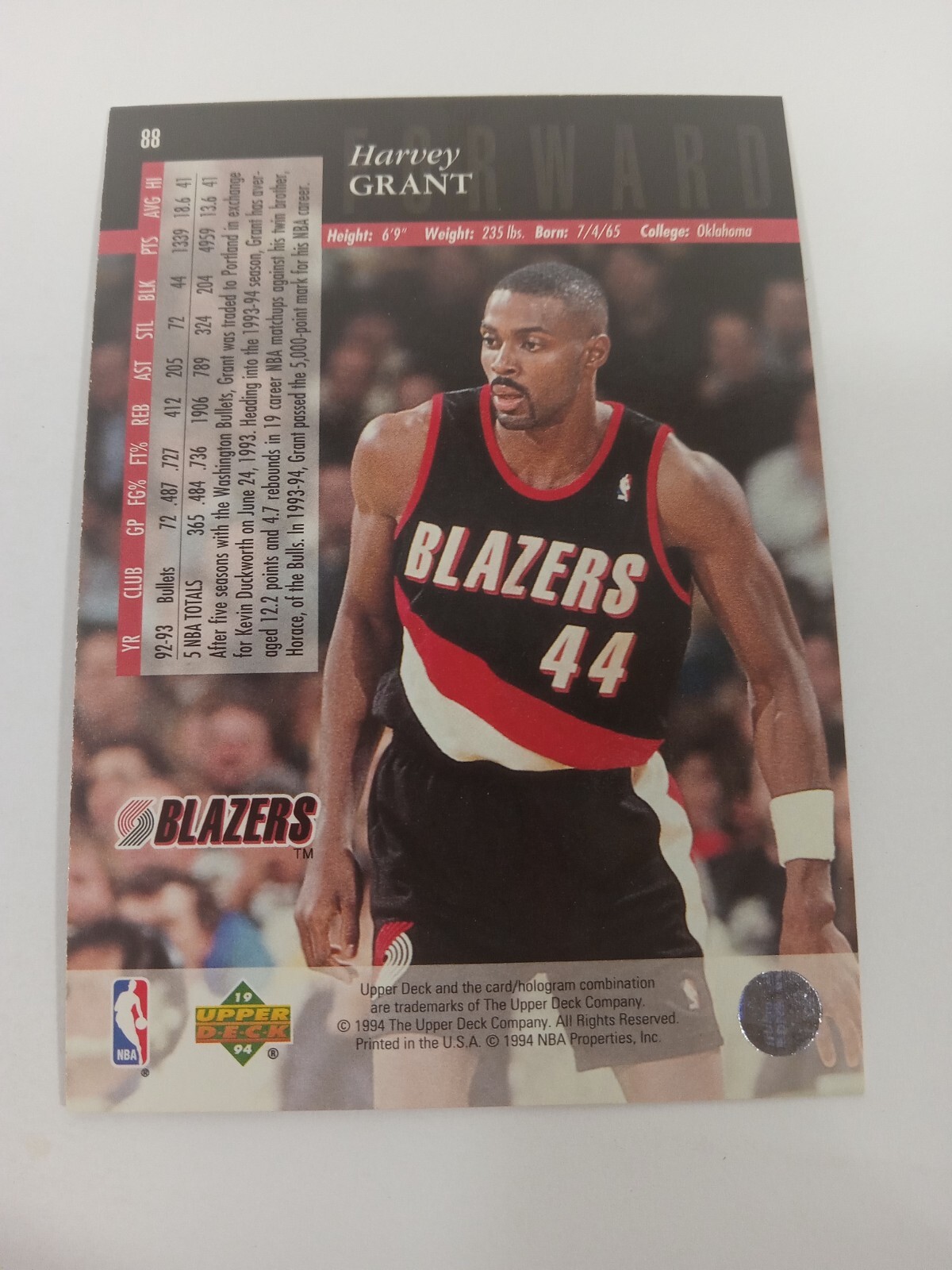 1993-94 Upper Deck Special Edition #88 Harvey Grant Portland Trail Blazers
