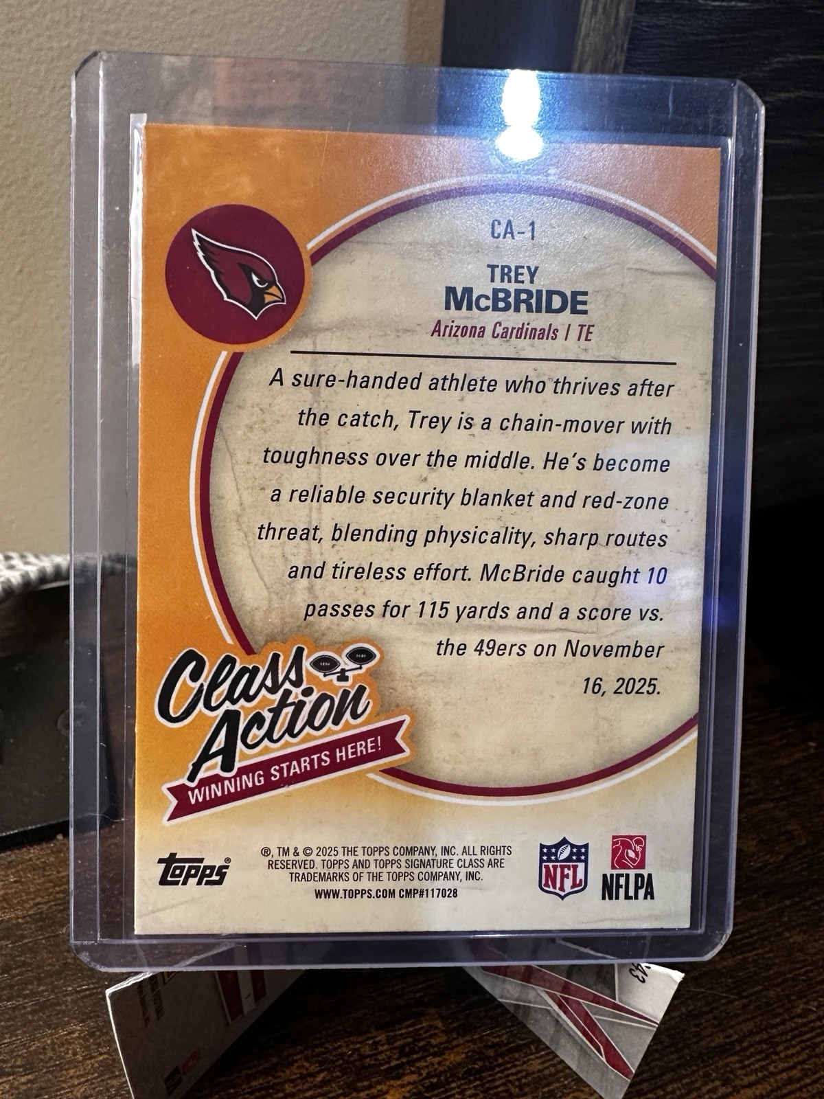 2025 Topps Class Action Trey McBride Arizona Cardinals Insert CA-1