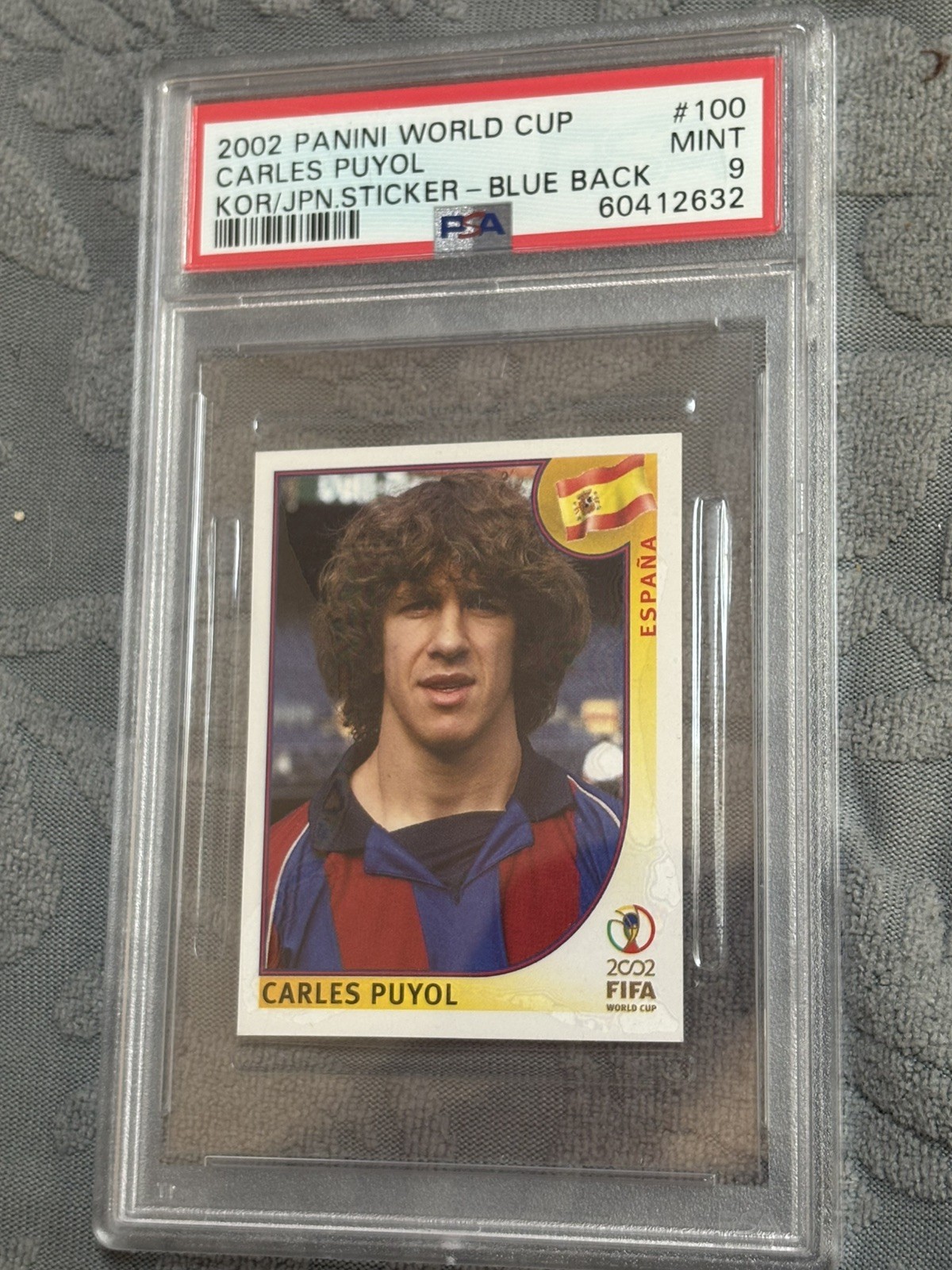 2002 Panini World Cup Puyol Spain Sticker Blue Back #100 PSA 9