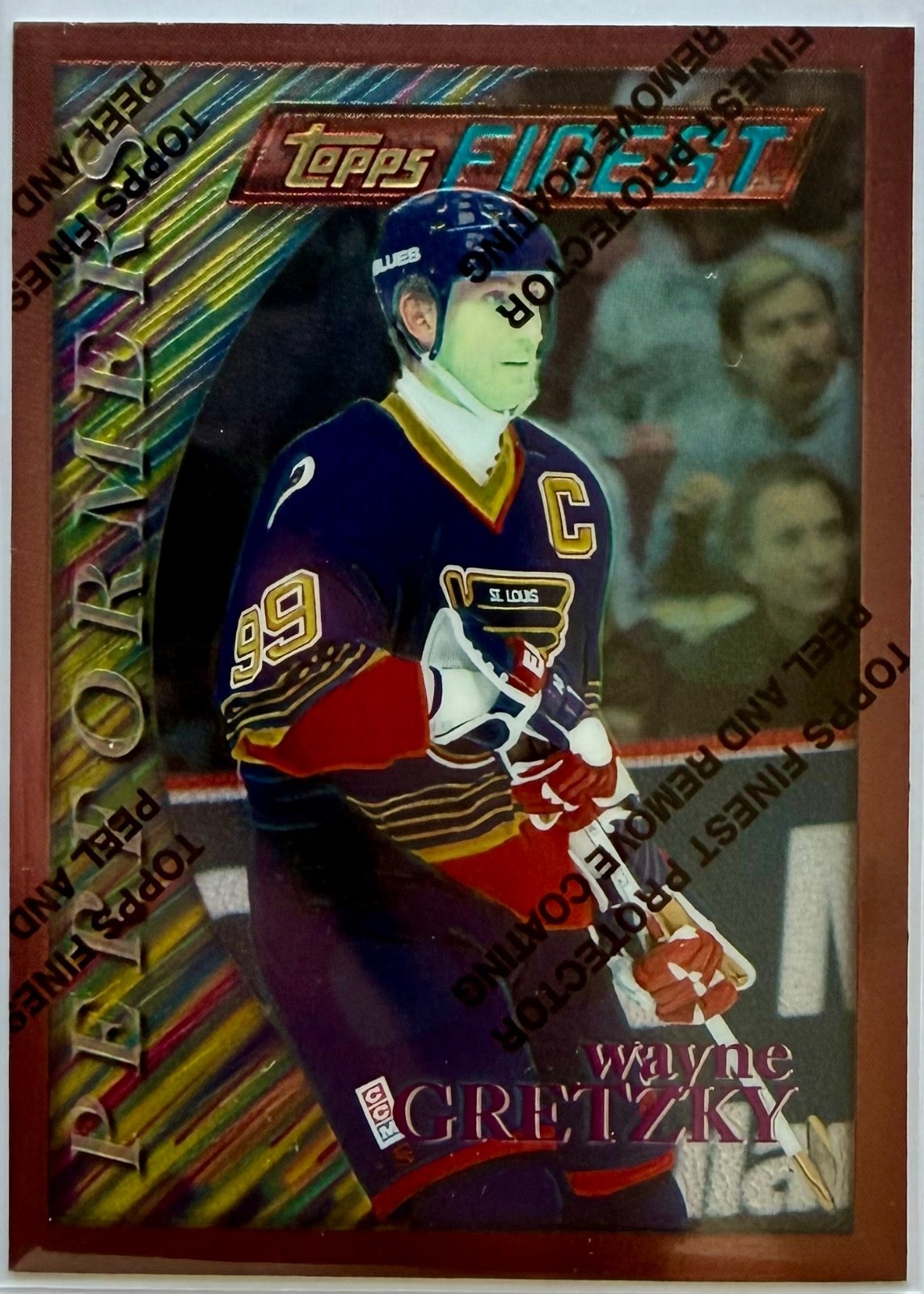 1995-96 Topps Finest #5 Performers With Coating Wayne Gretzky – St. Louis Blues