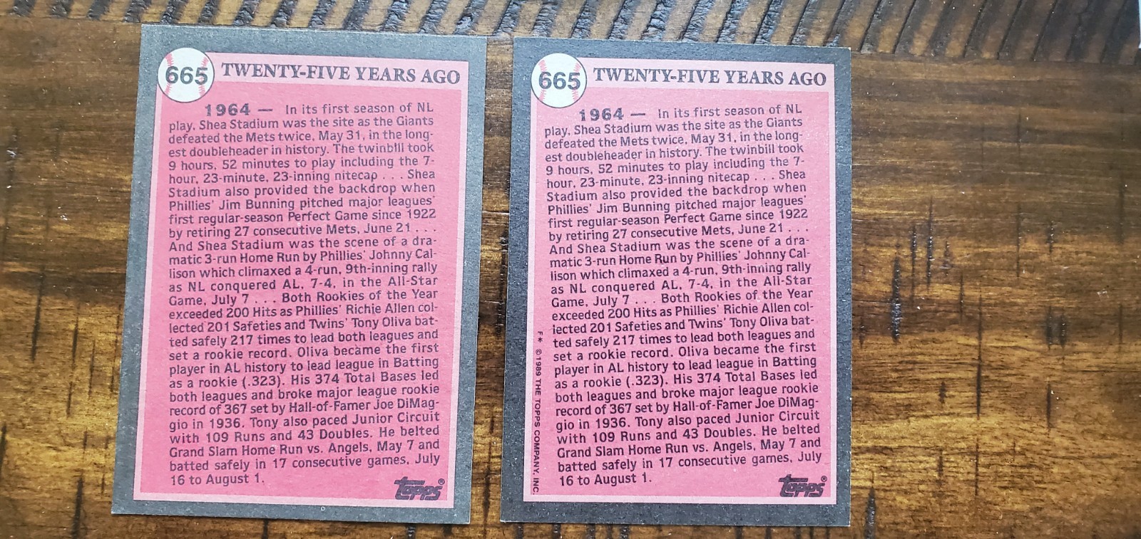 Tony Oliva 1989 Topps Error No Copyright SSP Turn Back The Clock #605 Rare