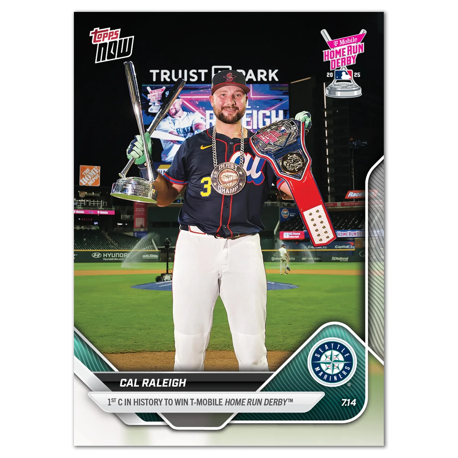 2025 Topps Now MLB Cal Raleigh 427 1st Catcher to Win Home Run Derby Mariners