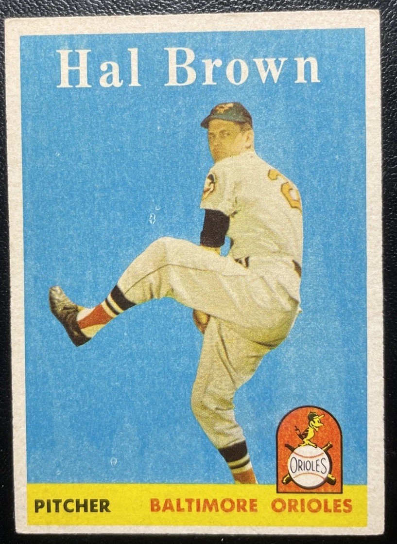 1958 Topps #381 Hal Brown Orioles Full Card White Bleed Variation/Print Error