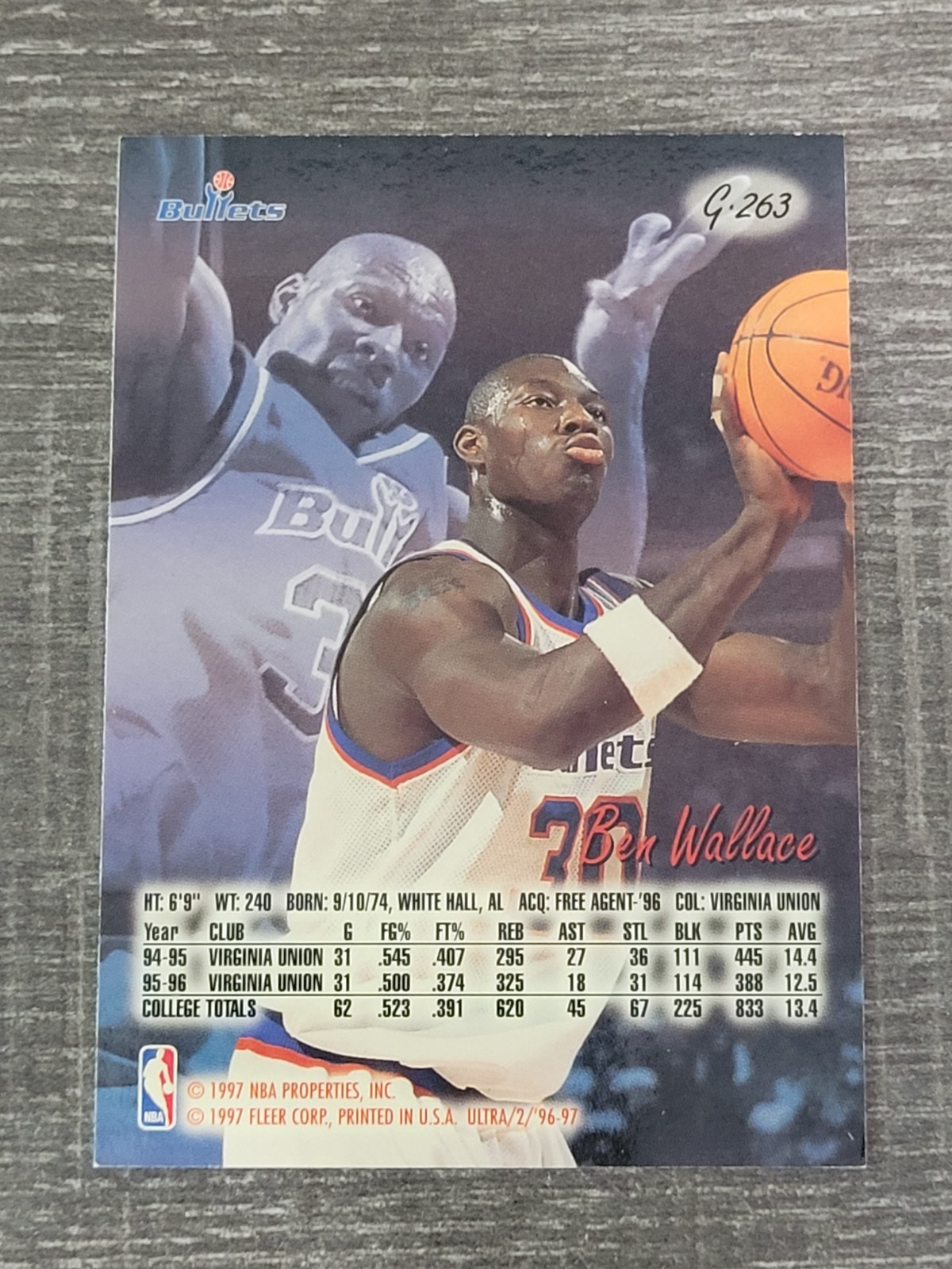 1996-97 Fleer Ultra Gold Medallion Edition Ben Wallace #G-263 Rookie RC