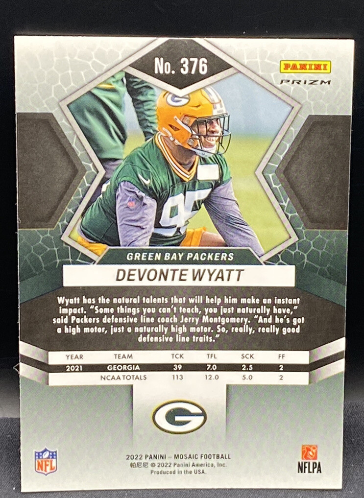 2022 Panini Mosaic Devonte Wyatt RC REACTIVE ORANGE MOSAIC PRIZM #376 Packers