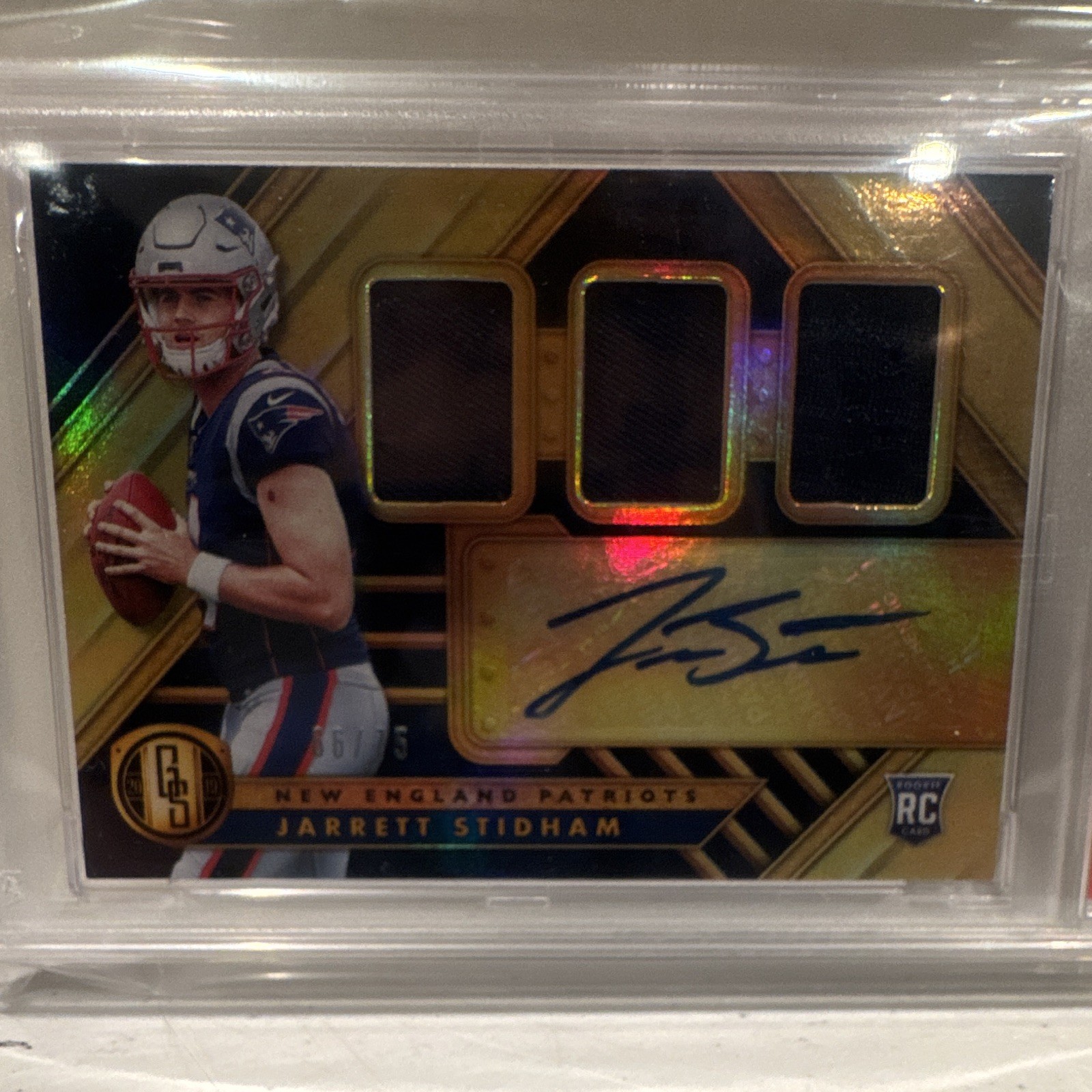 Panini Gold Standard Jarrett Stidham #277 Rookie Jersey Auto Triple /75 PSA 8