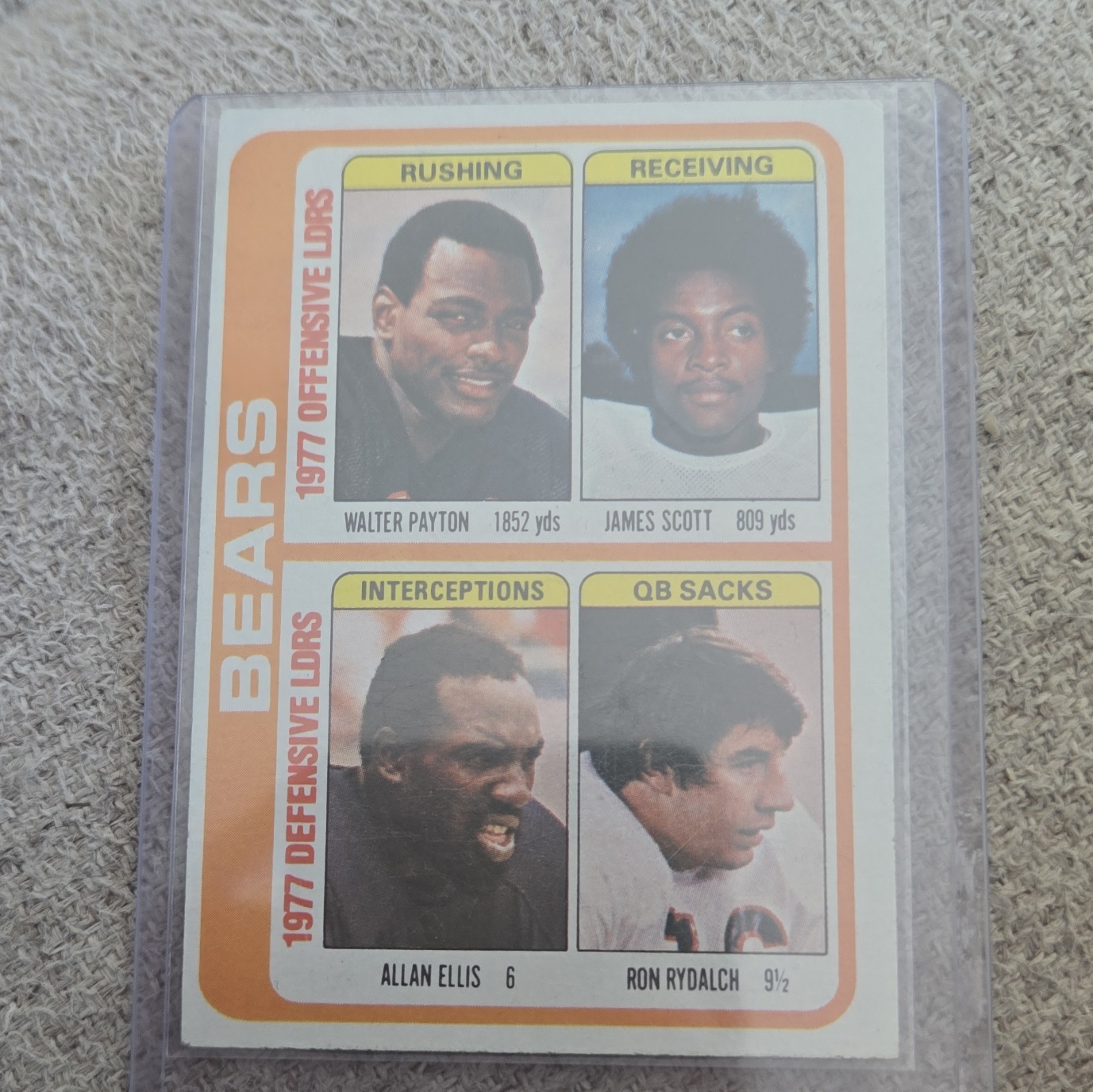 Topps 1978 Chicago Bears Team Checklist #504 Walter Payton Allan Ellis
