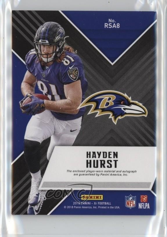 2018 Panini XR Rookie Swatch /99 Hayden Hurst #RSA8 Auto RC 09if
