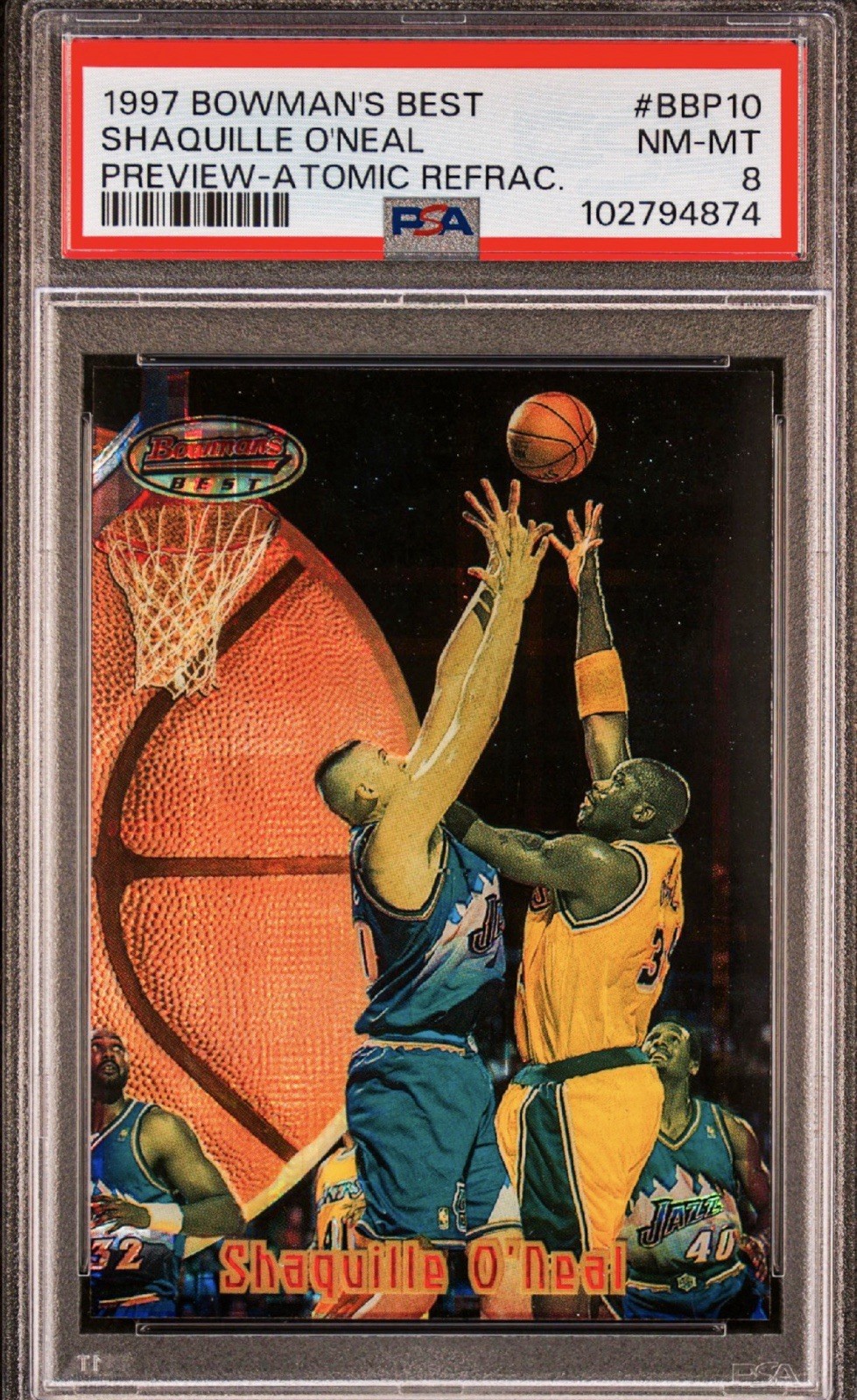 SHAQUILLE O’NEAL BBP10 – PSA 8 – BOWMAN’S BEST – ATOMIC – REFRACTOR CARD