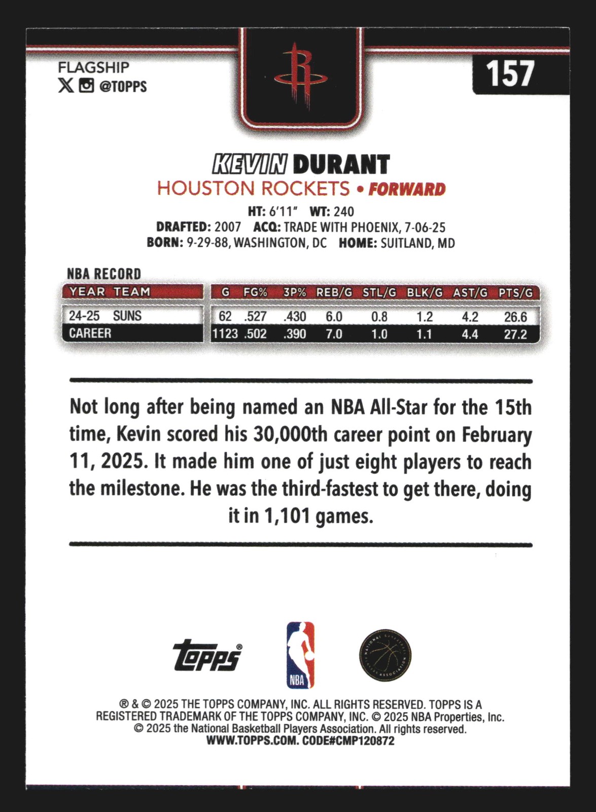 2025-26 Topps Kevin Durant #157 Houston Rockets