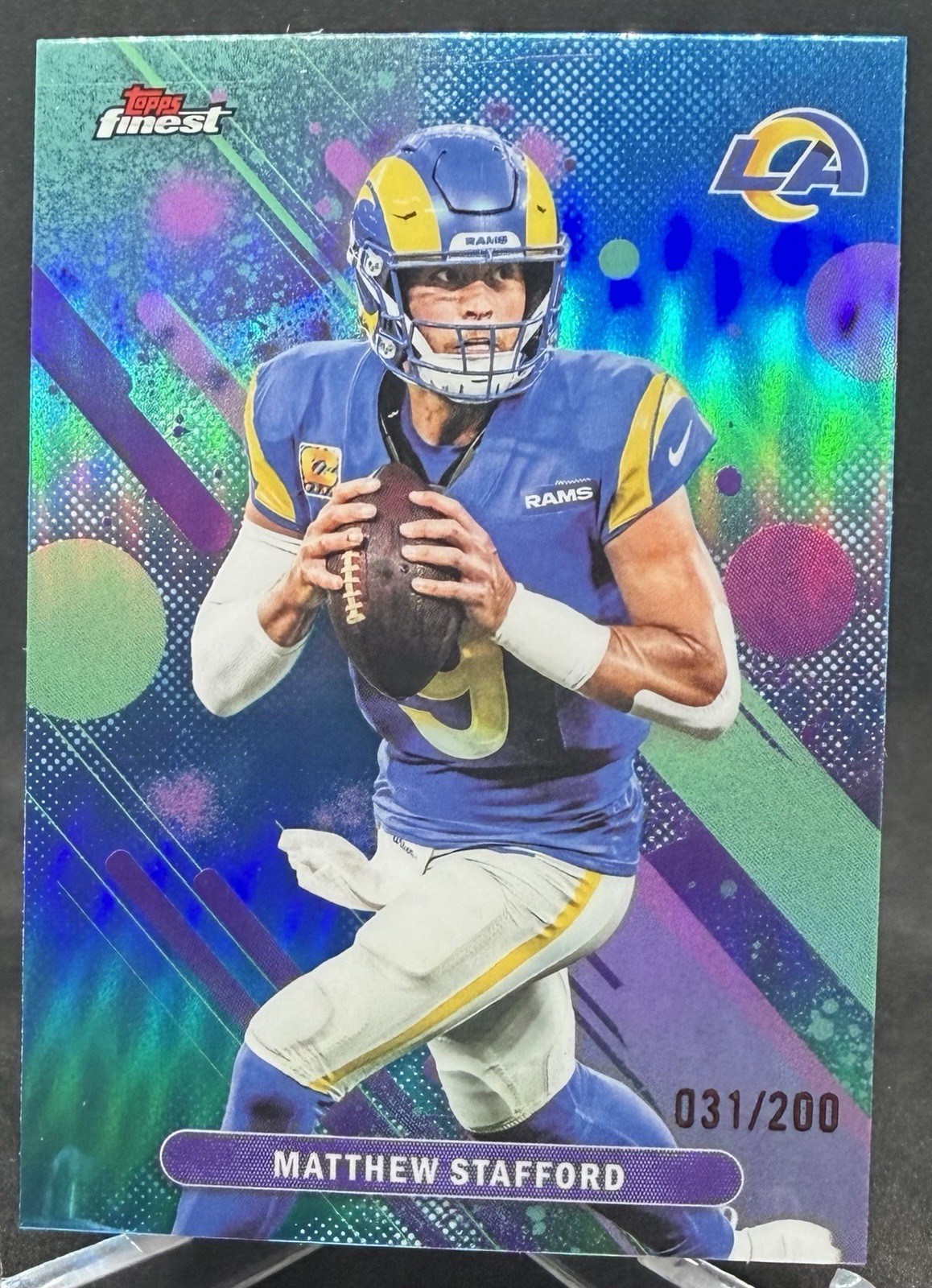 Matthew Stafford 2025 Topps Finest Common Blue Refractor /200 #60
