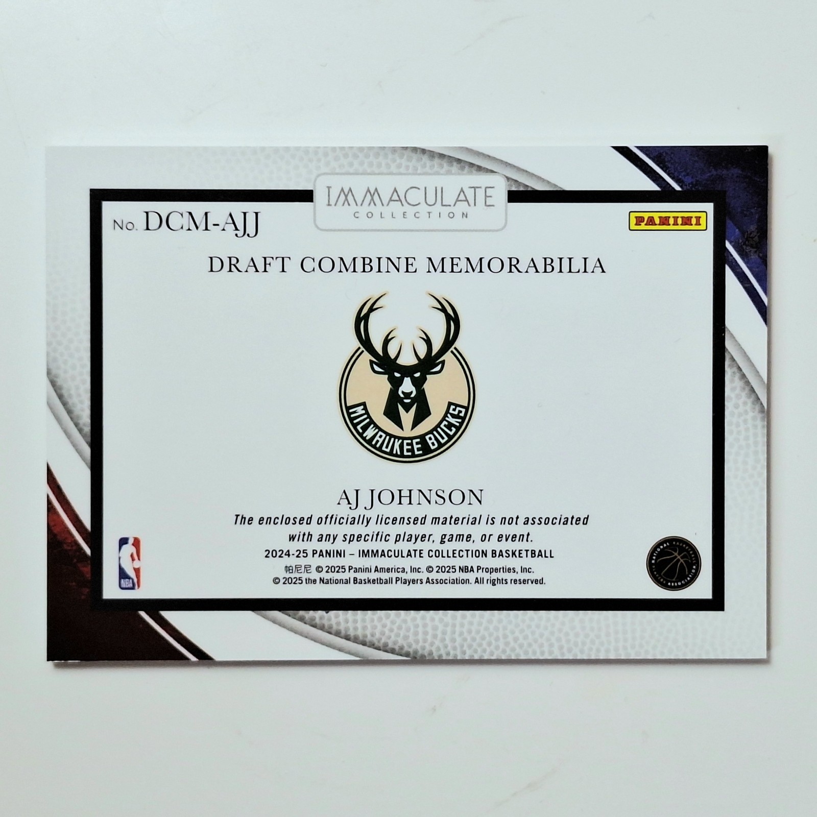 2024-25 Panini Immaculate Collection Draft Combine RC Patch Aj Johnson /99