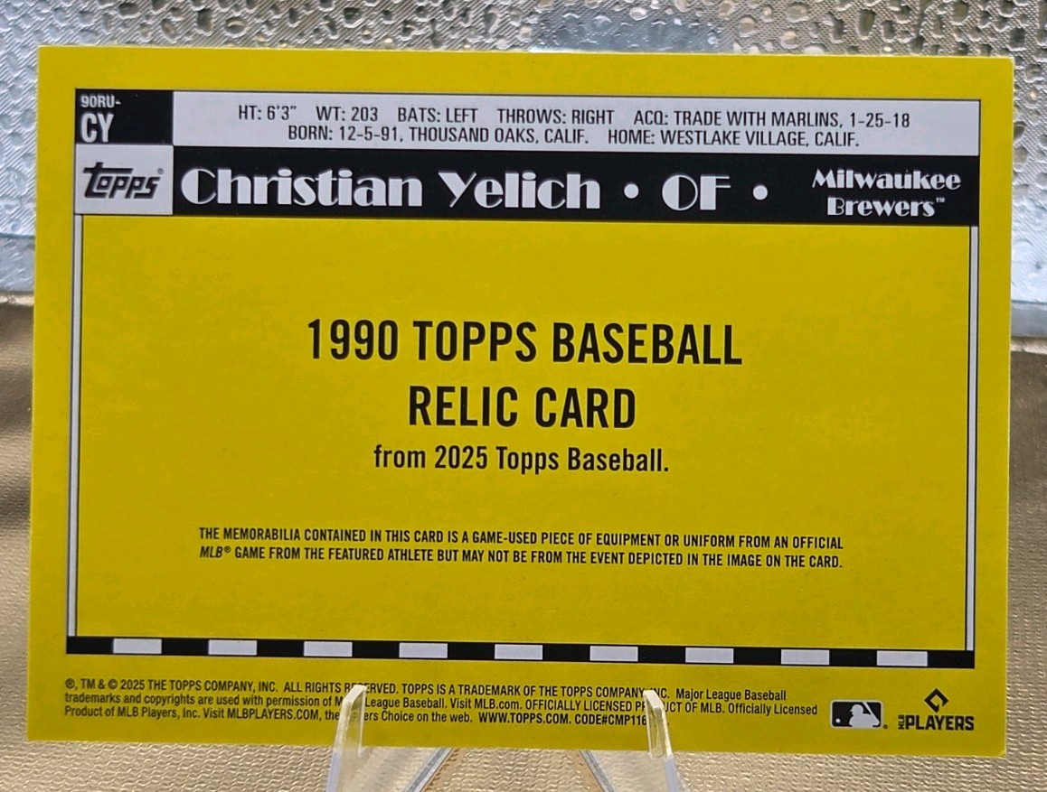 Christian Yelich Patch 2025 Topps – 1990’s Anniversary Relic #90RU-CY Brewers 🔥