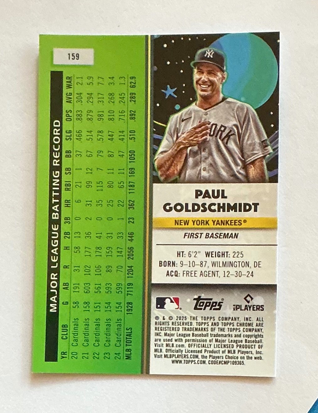 Paul Goldschmidt 2025 Topps Chrome Cosmic #159