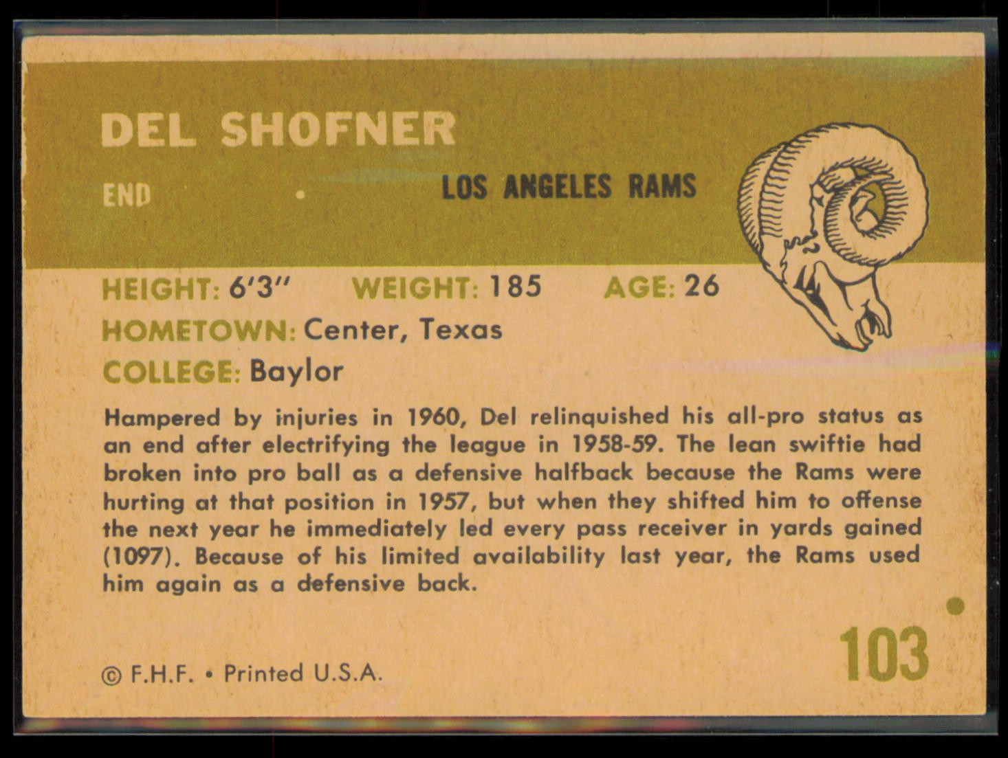 1961 Fleer – Del Shofner #103