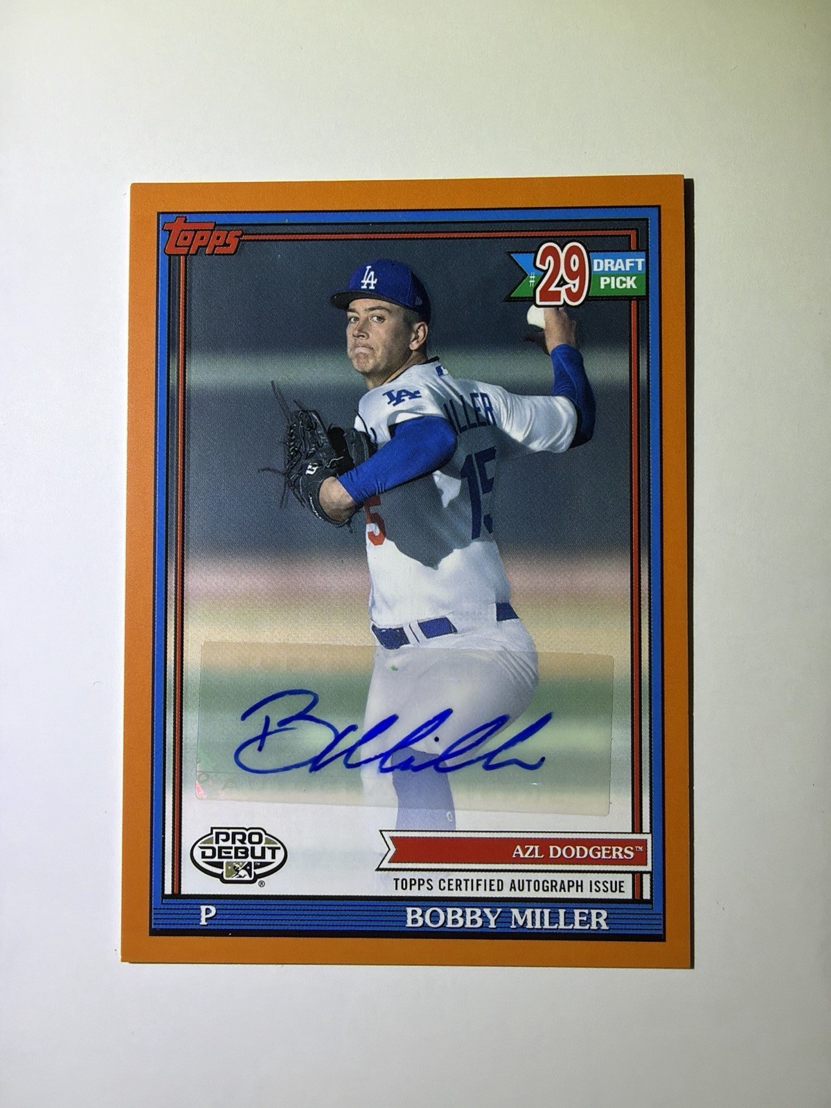 2021 Topps Pro Debut Bobby Miller Orange Auto #20/25 Dodgers Prospect Autograph