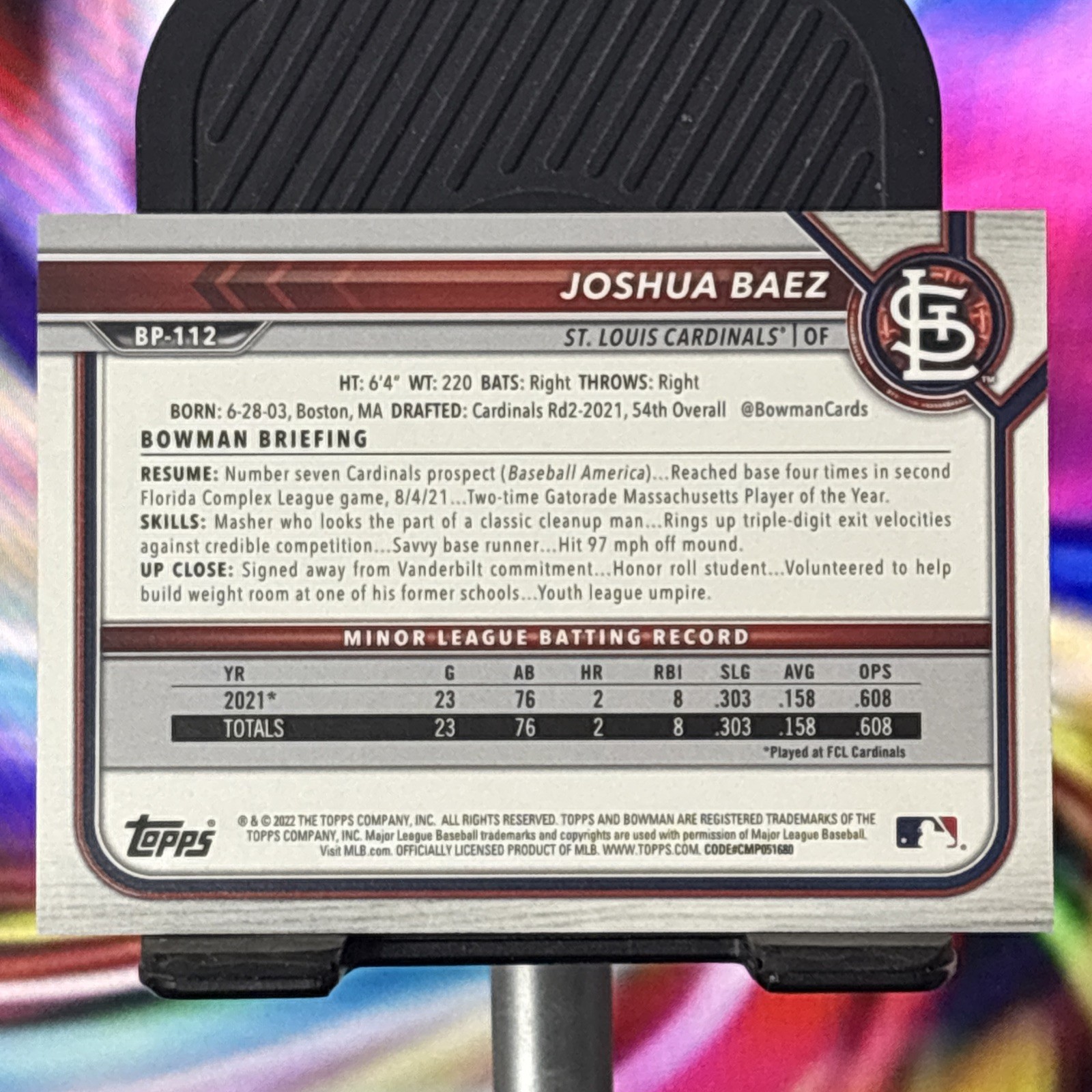Topps 2022 Bowman 1st Bowman Joshua Baez Blue /125 Cardinals BP-112